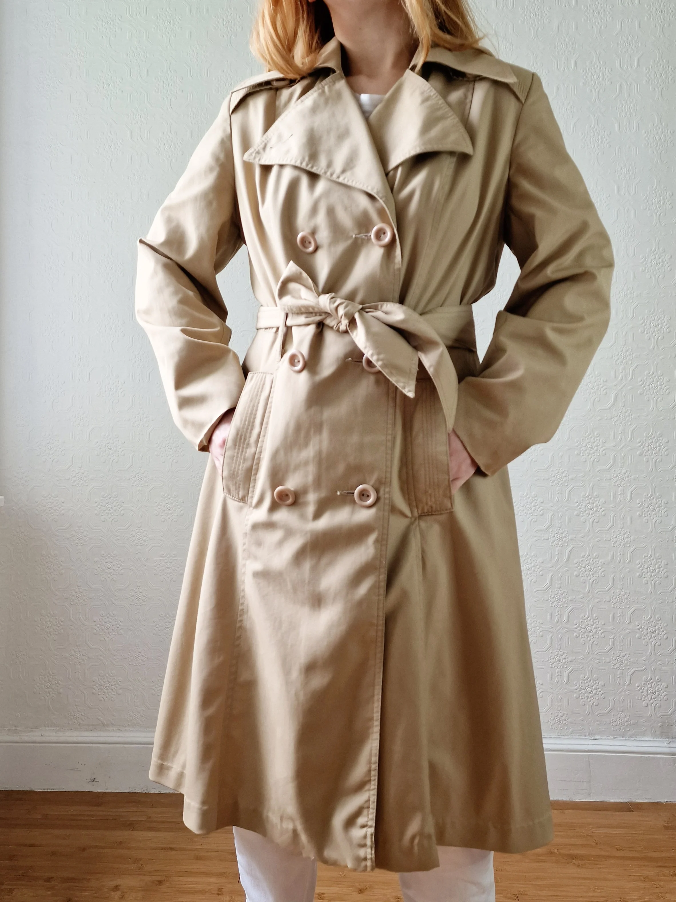 Vintage 70s Camel Double Breasted A-Line Trench Coat - S - Image 8