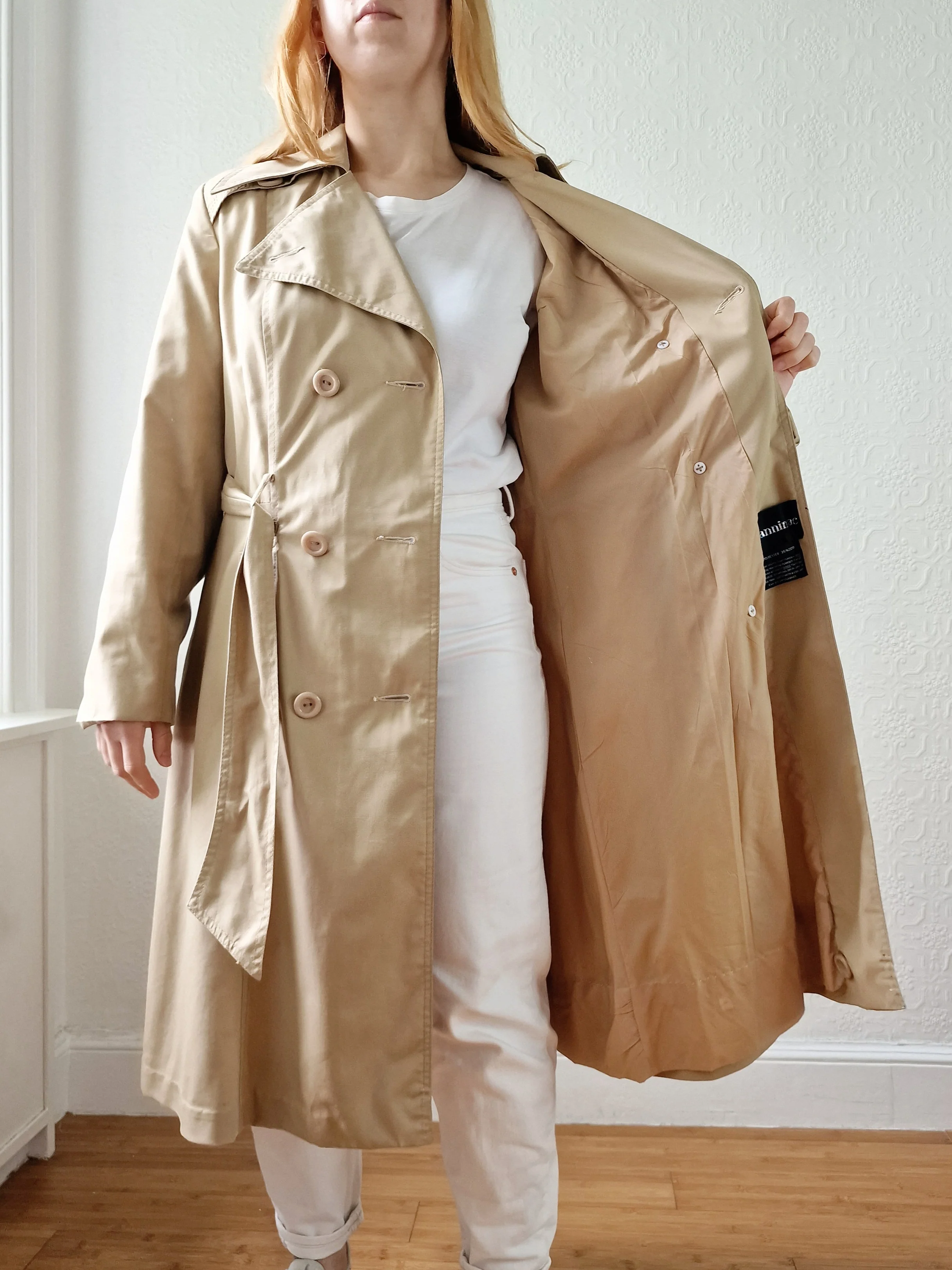 Vintage 70s Camel Double Breasted A-Line Trench Coat - S - Image 9