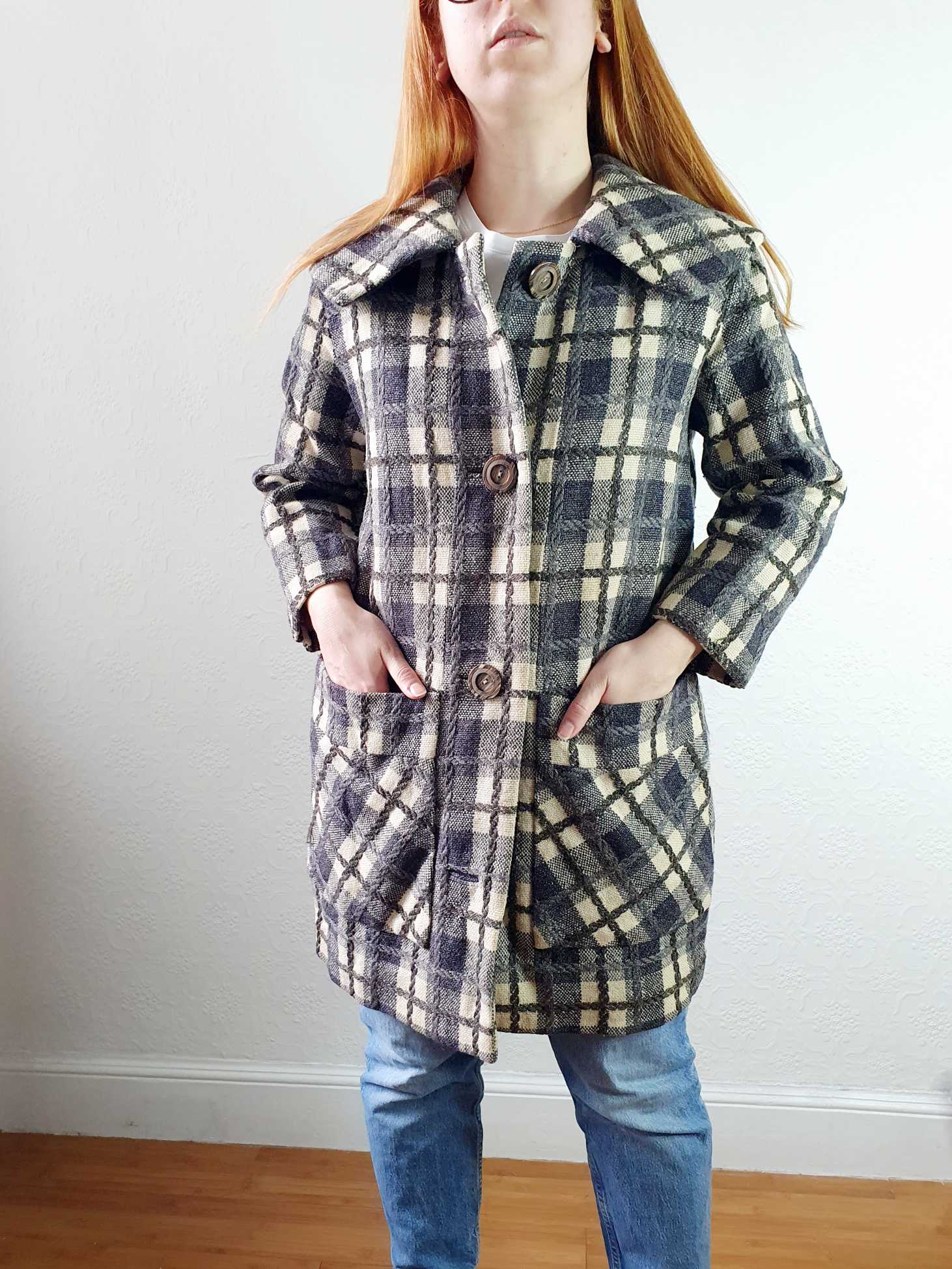 Vintage 70s Checked Wool Jacket - M - Image 2