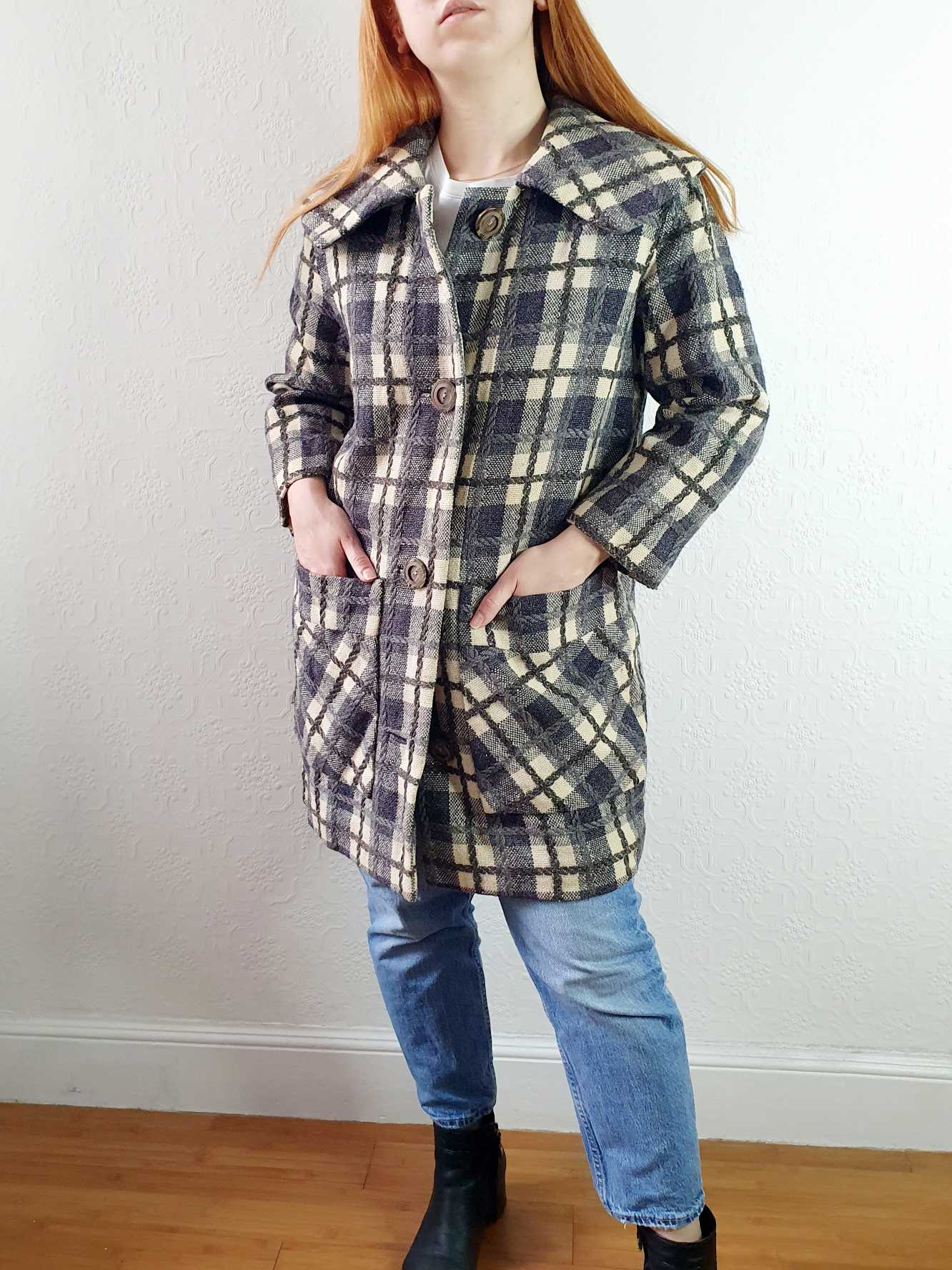 Vintage 70s Checked Wool Jacket - M - Image 3