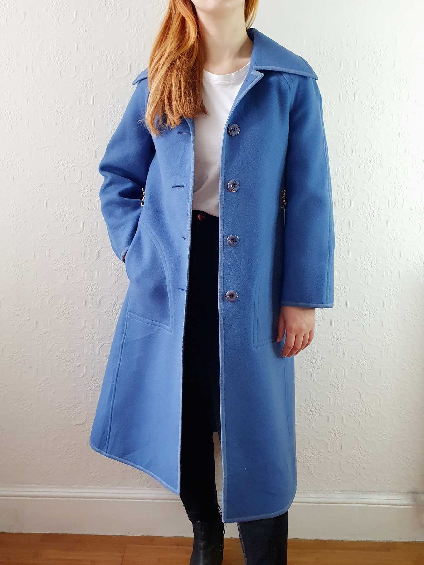 Vintage 70s Classic Cut Blue Wool Coat - XS/S