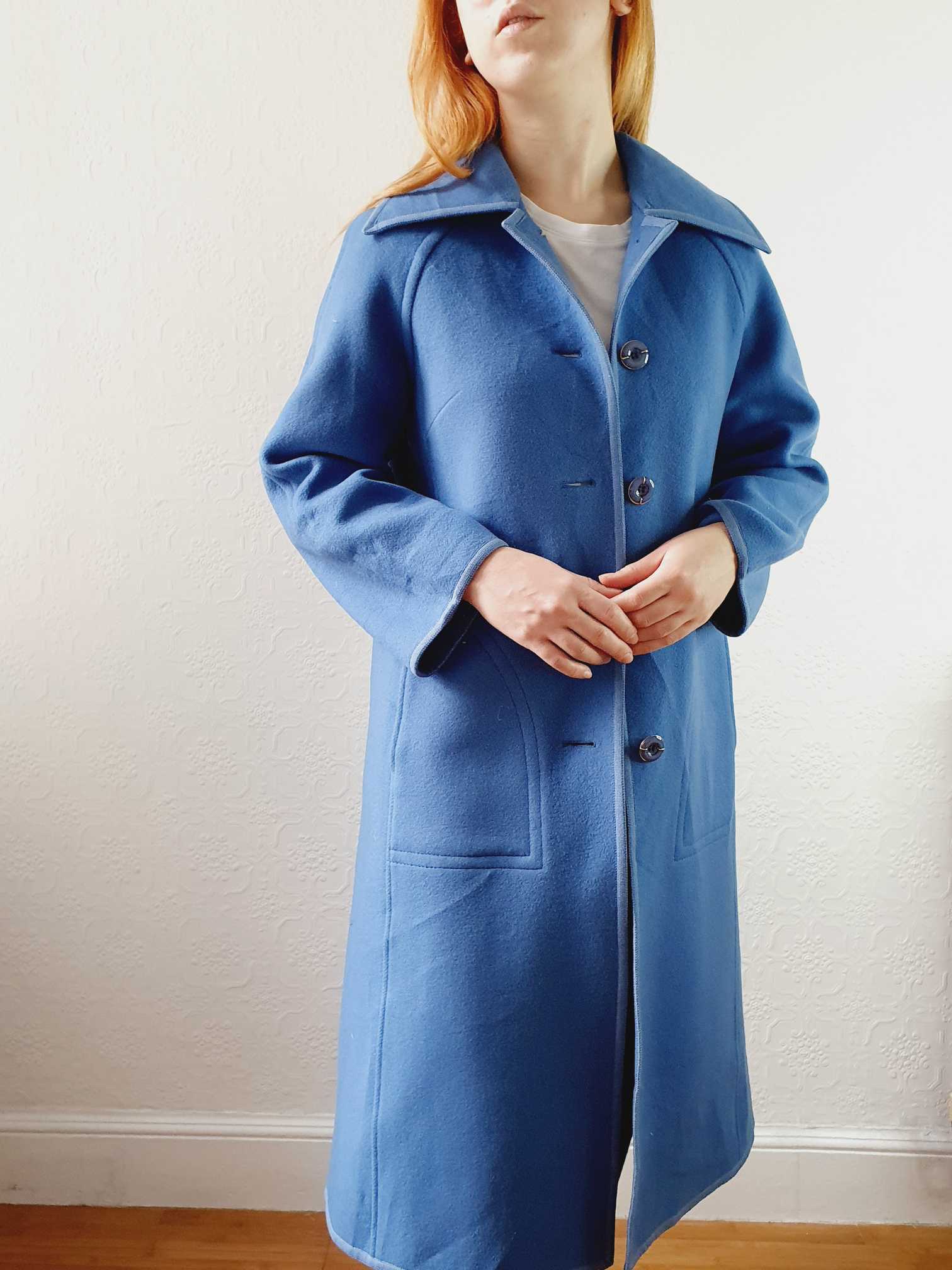 Vintage 70s Classic Cut Blue Wool Coat - XS/S - Image 10