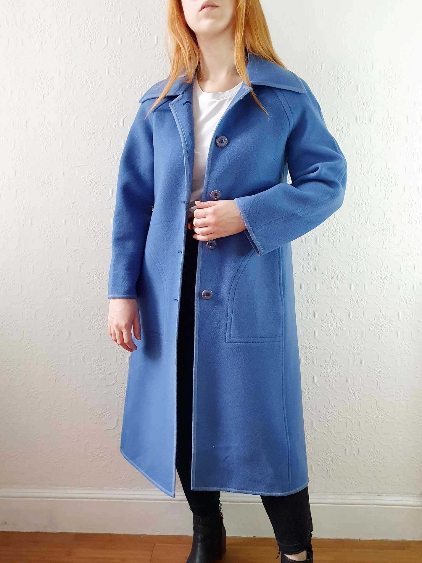 Vintage 70s Classic Cut Blue Wool Coat - XS/S - Image 2