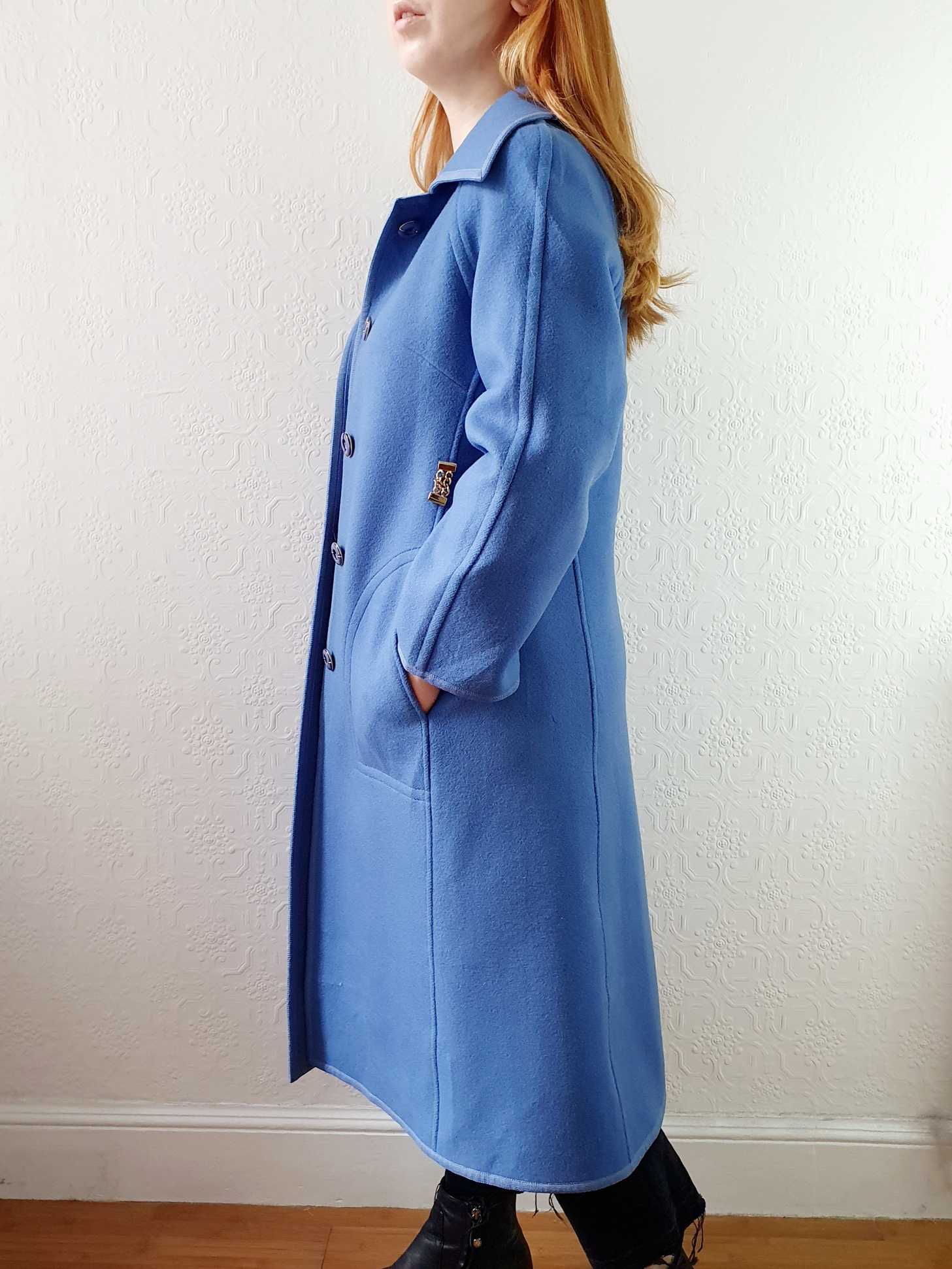Vintage 70s Classic Cut Blue Wool Coat - XS/S - Image 3