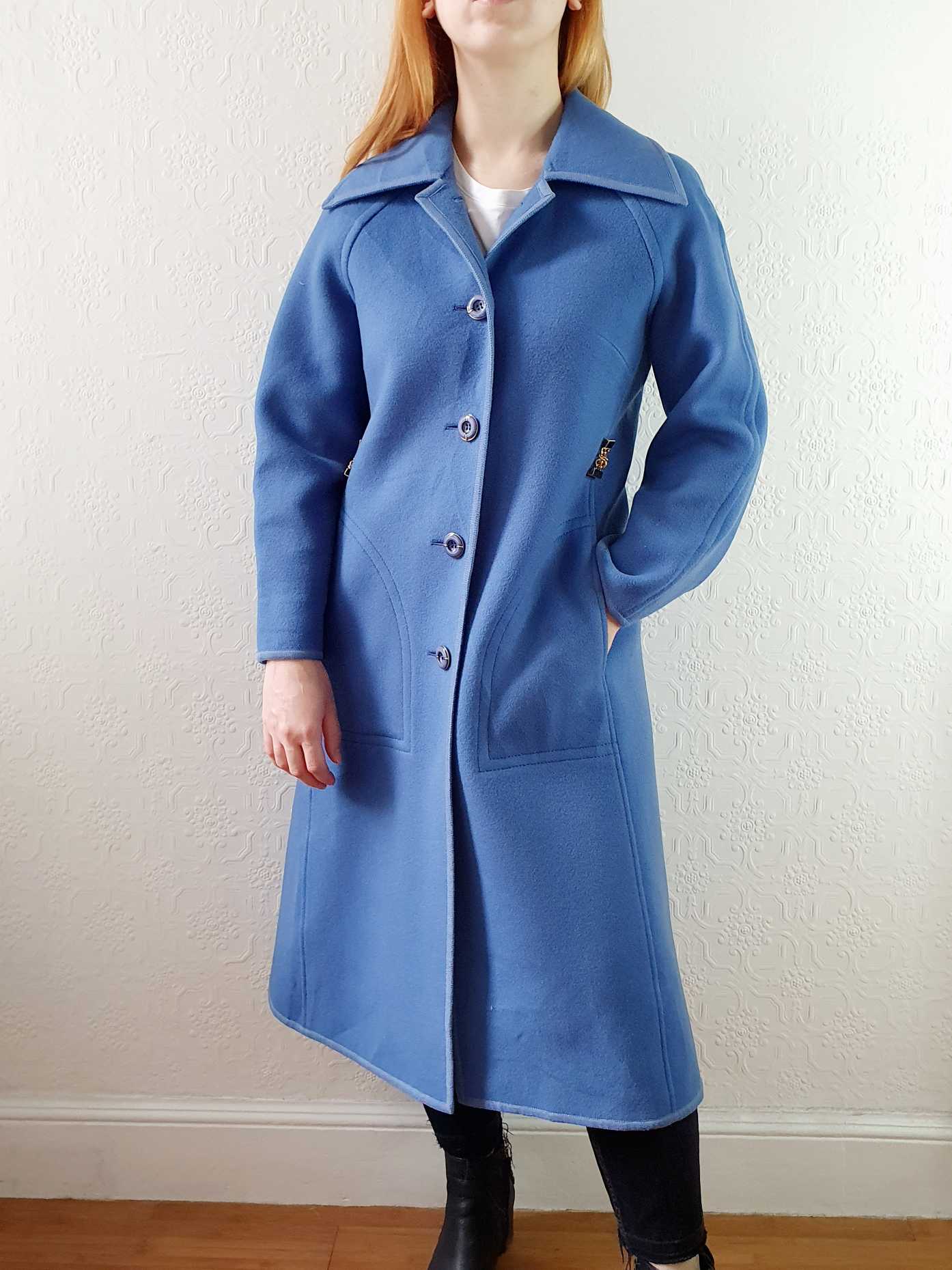 Vintage 70s Classic Cut Blue Wool Coat - XS/S - Image 7