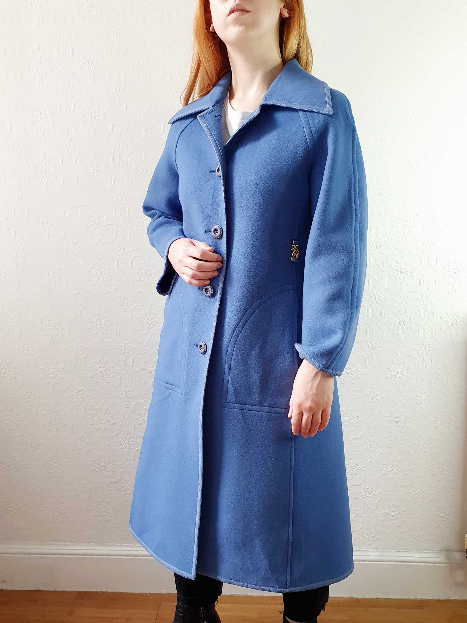 Vintage 70s Classic Cut Blue Wool Coat - XS/S - Image 8