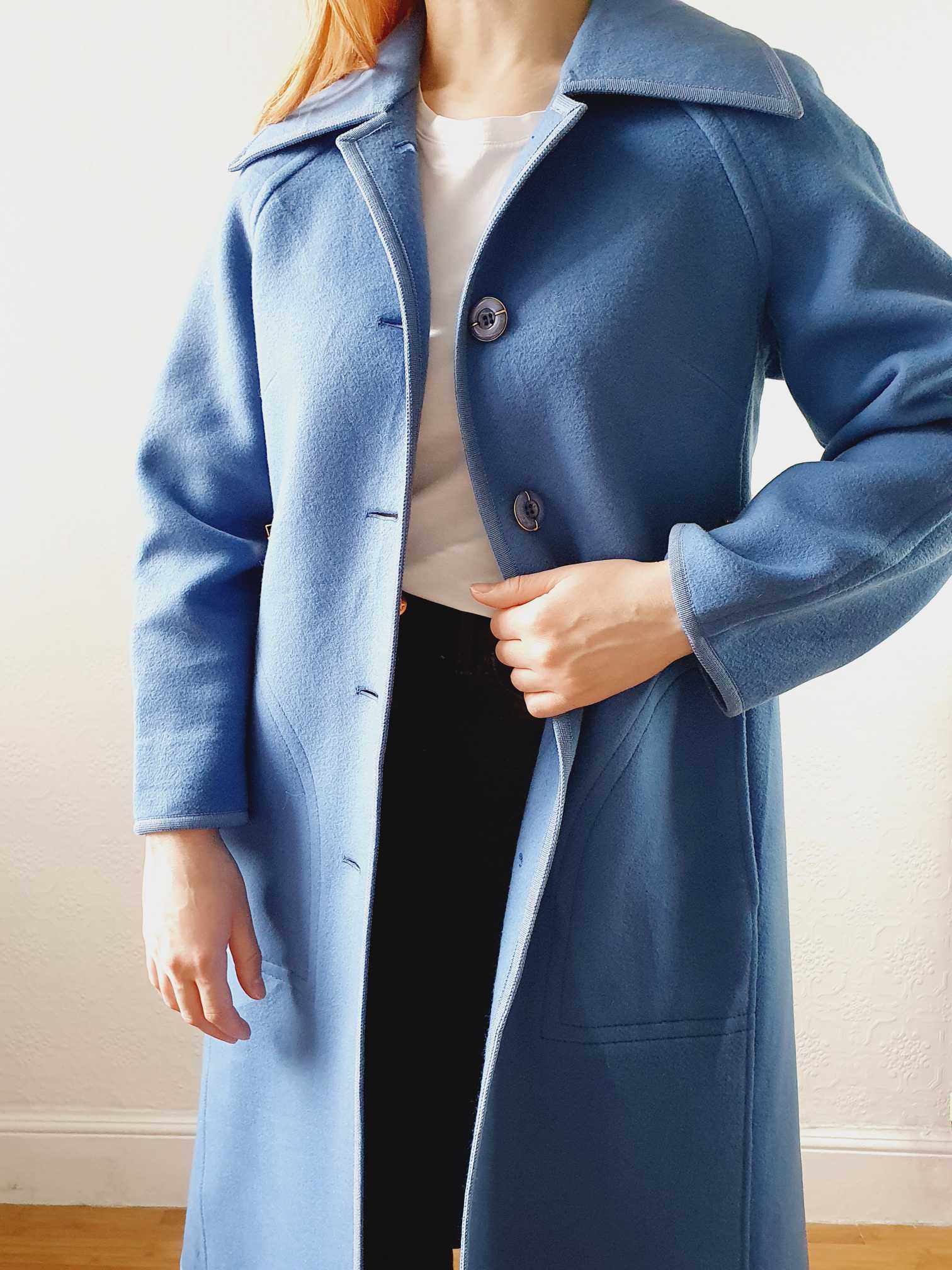 Vintage 70s Classic Cut Blue Wool Coat - XS/S - Image 9