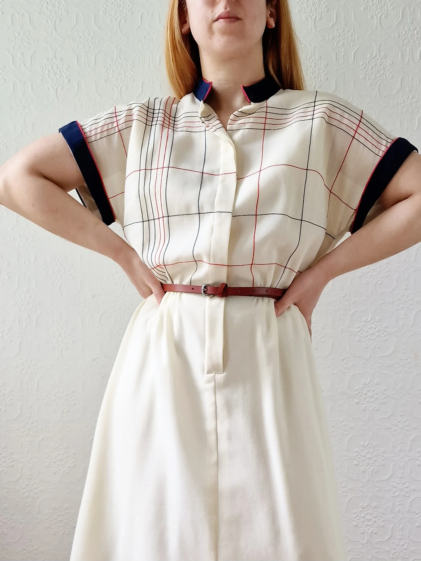 Vintage 70s Cream Shirt Dress with Short Sleeves - M - Image 2