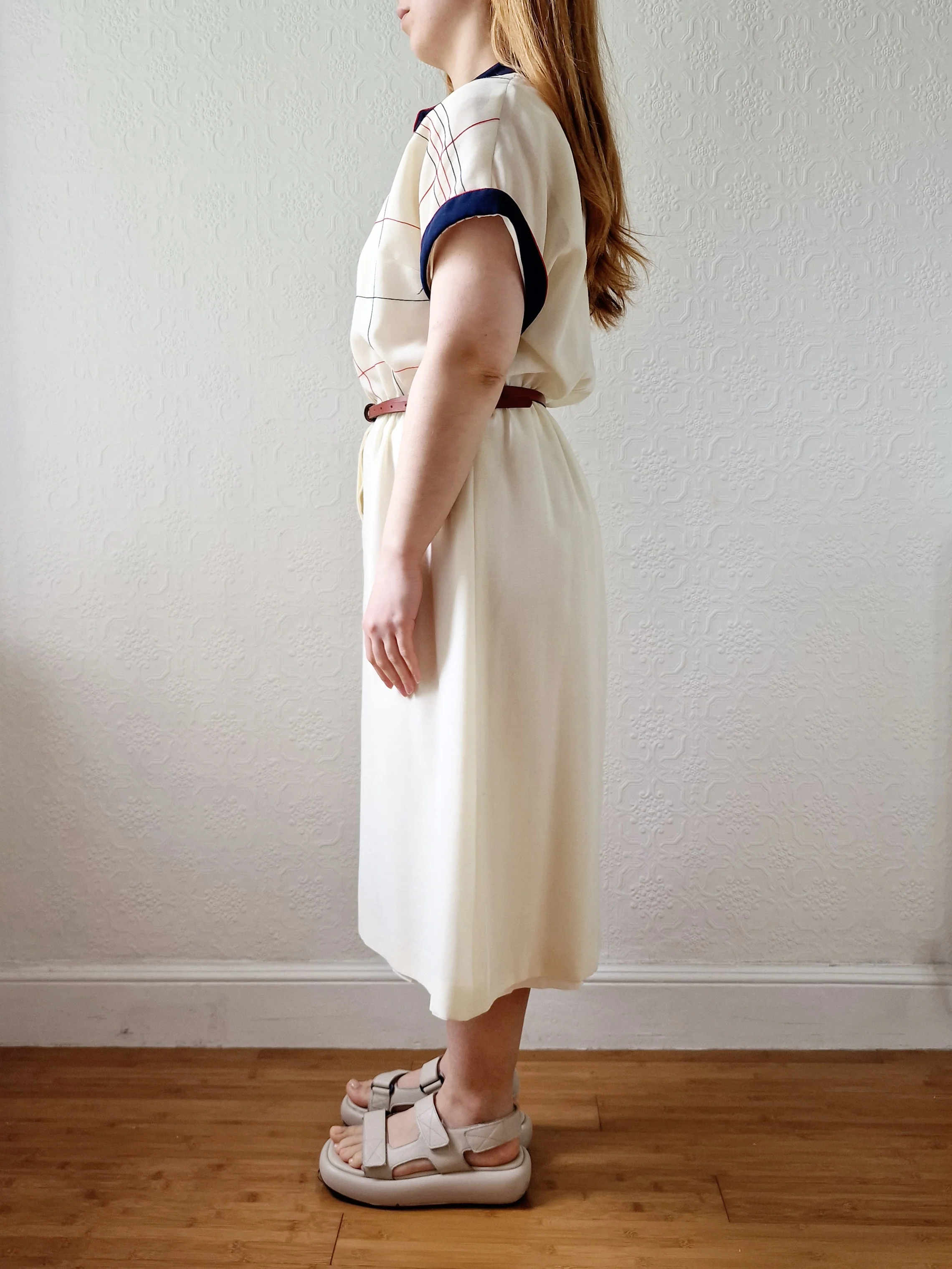 Vintage 70s Cream Shirt Dress with Short Sleeves - M - Image 3