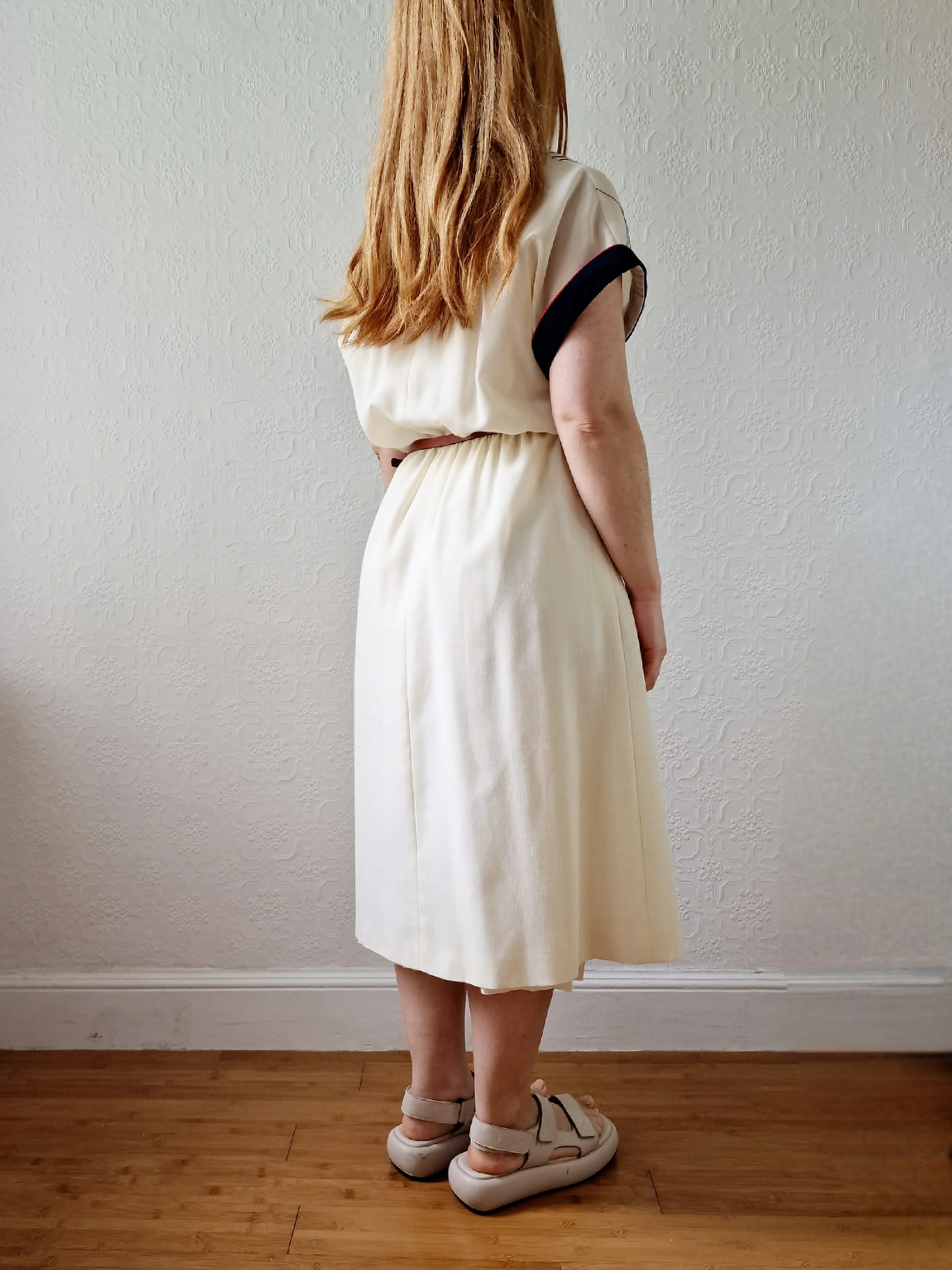 Vintage 70s Cream Shirt Dress with Short Sleeves - M - Image 4