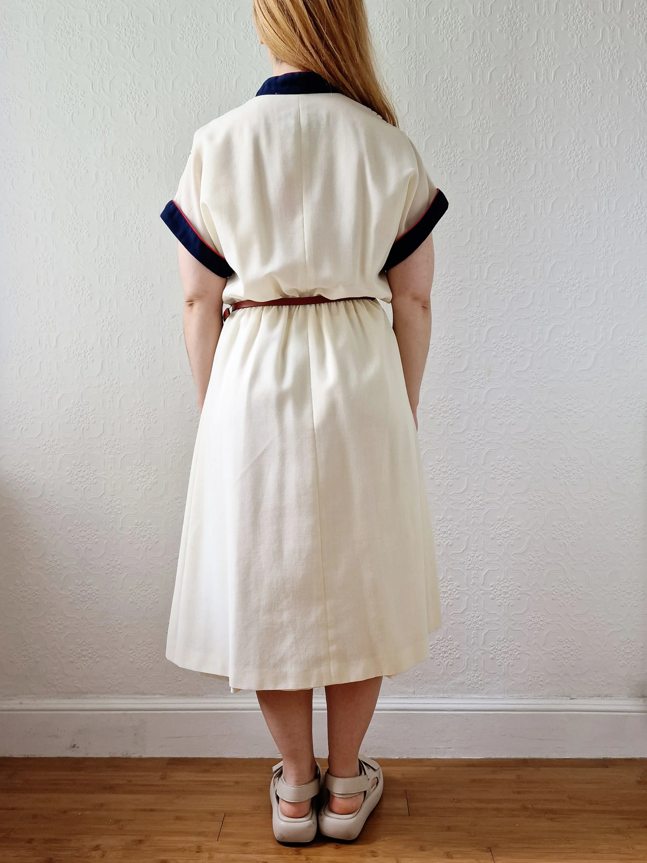 Vintage 70s Cream Shirt Dress with Short Sleeves - M - Image 5