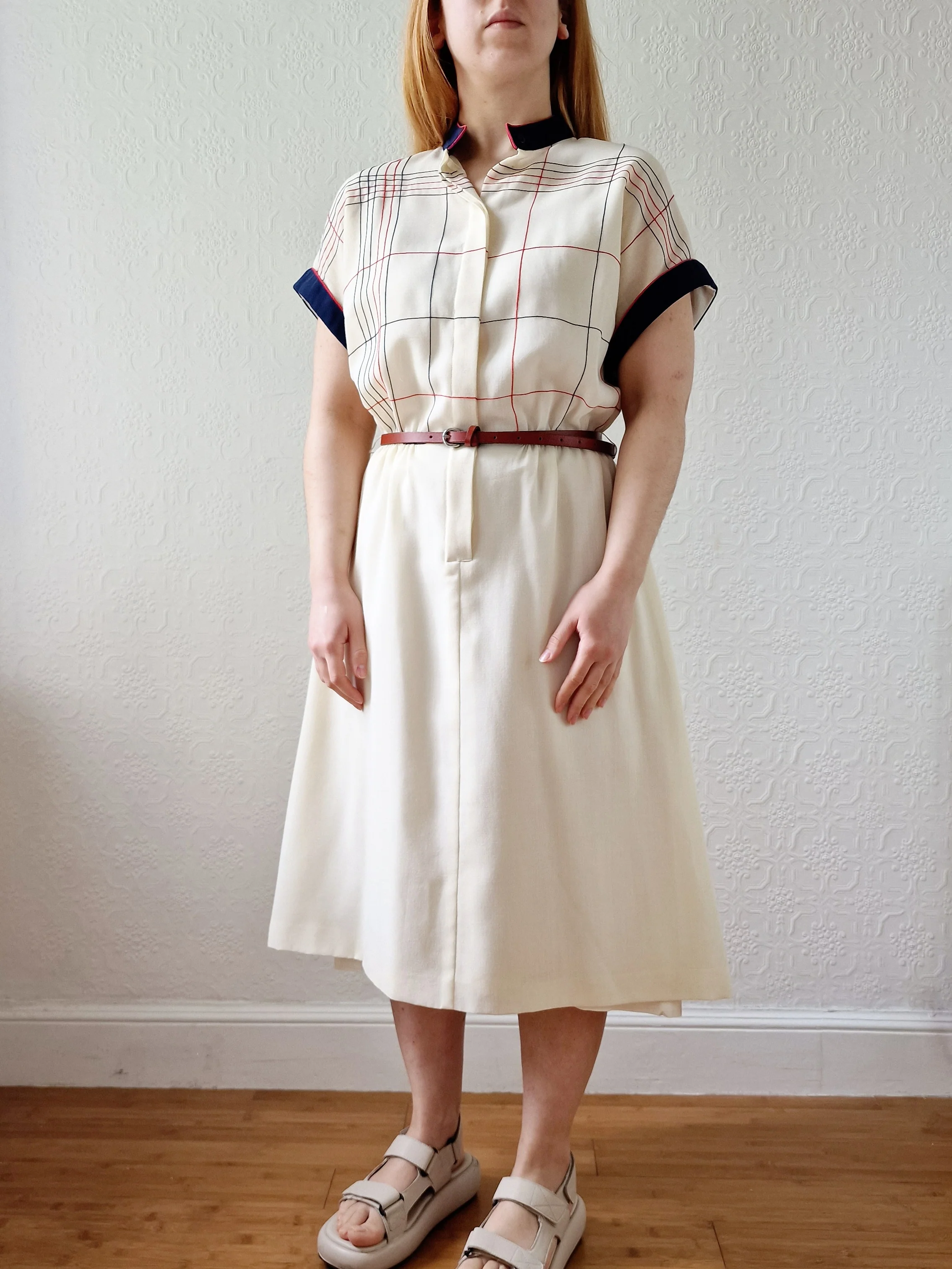 Vintage 70s Cream Shirt Dress with Short Sleeves - M - Image 6