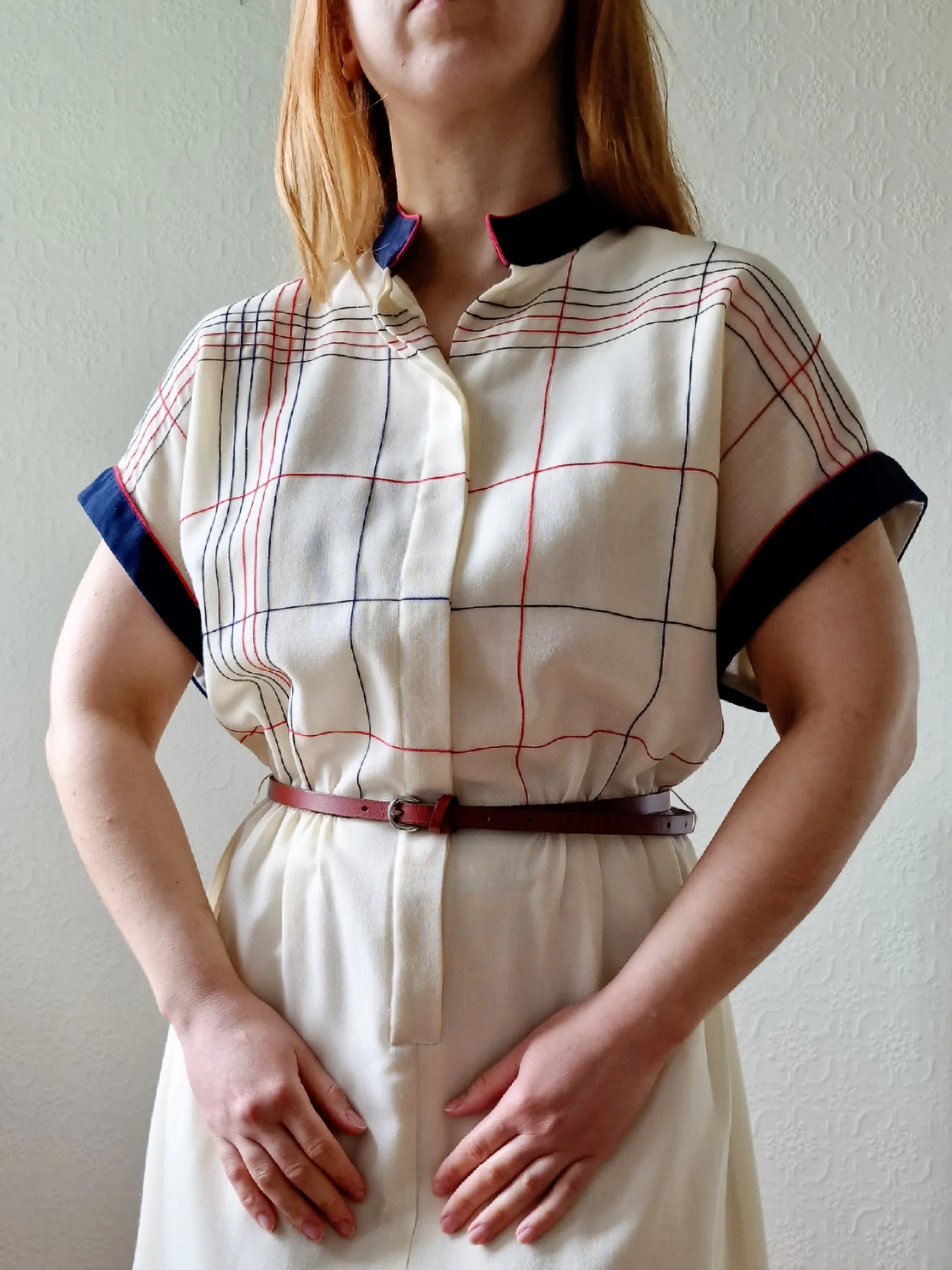 Vintage 70s Cream Shirt Dress with Short Sleeves - M - Image 7