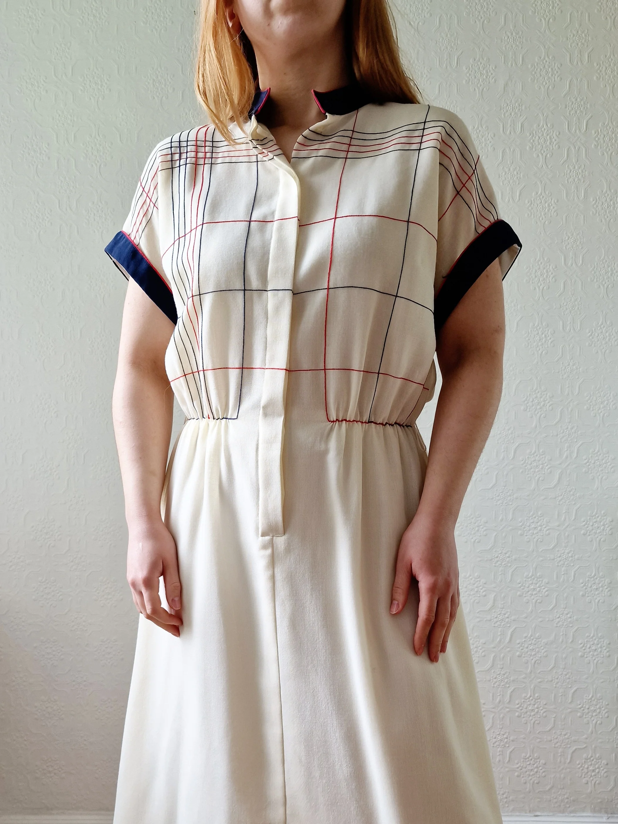 Vintage 70s Cream Shirt Dress with Short Sleeves - M - Image 8