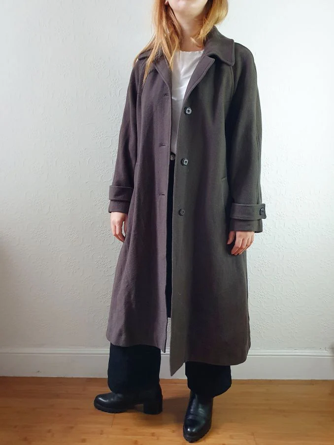 Vintage 70s Dark Brown Pure Wool Single Breasted Dress Coat - S - Image 3