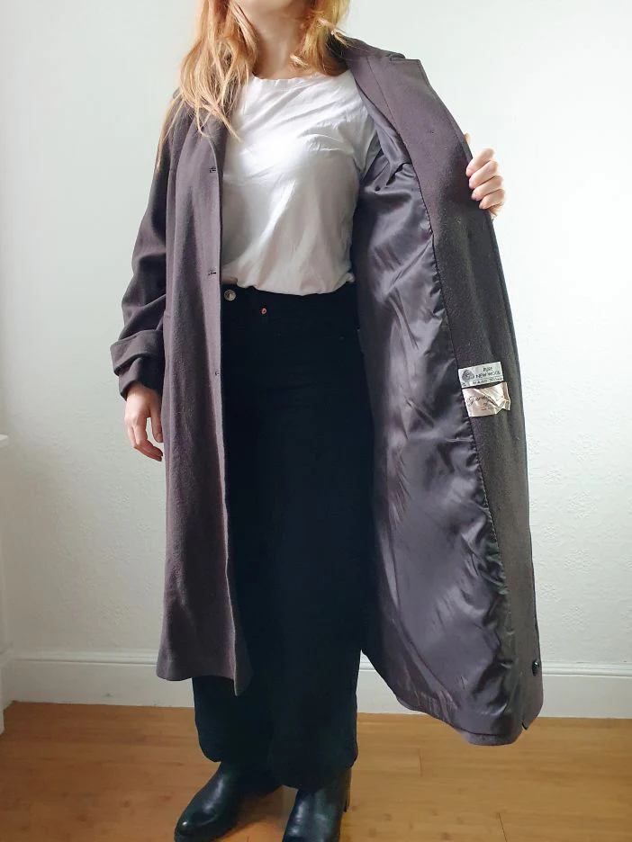 Vintage 70s Dark Brown Pure Wool Single Breasted Dress Coat - S - Image 9