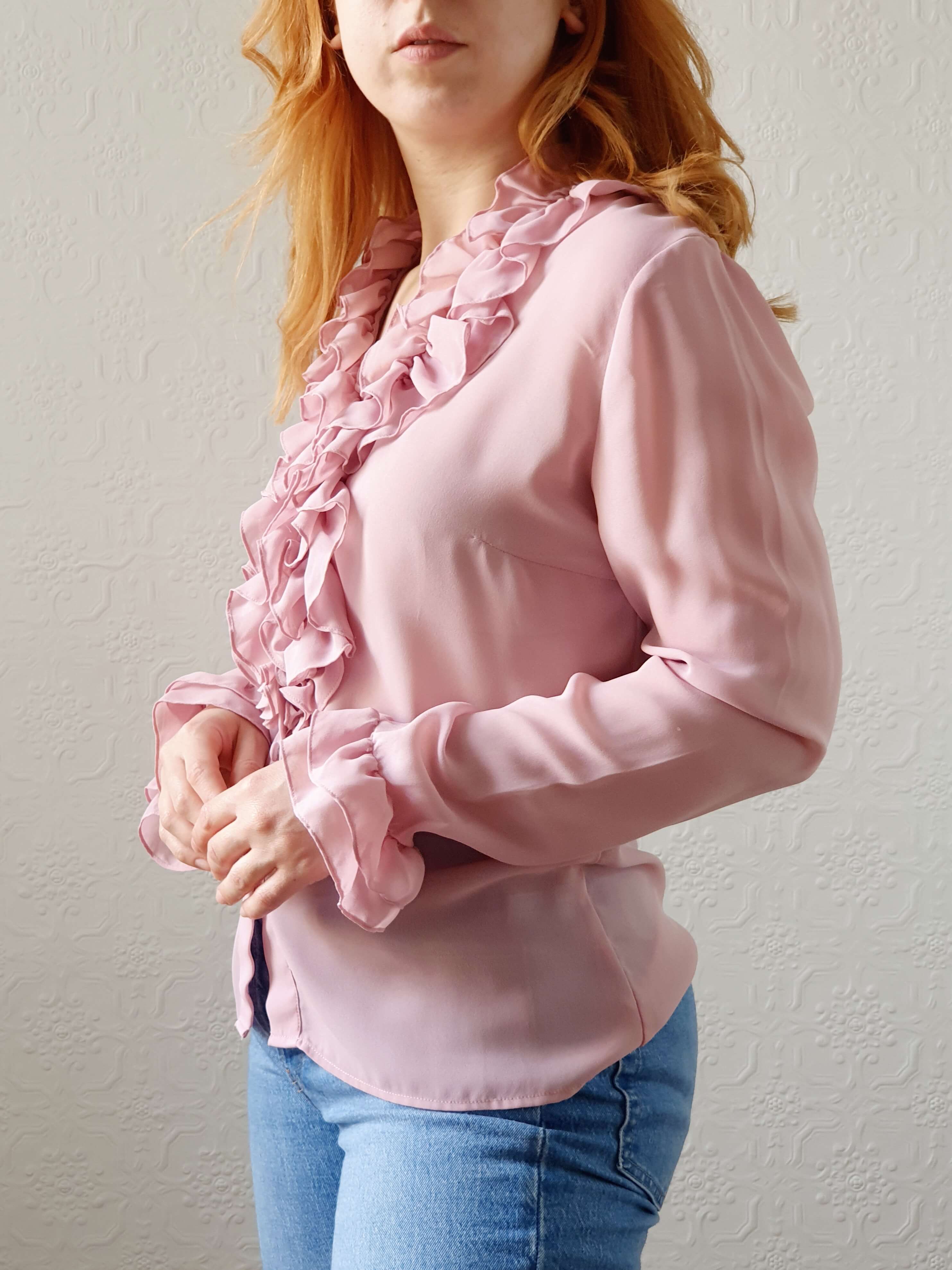 Vintage 70s Elsie Whiteley Pink Blouse with Ruffles - XS/S - Image 3