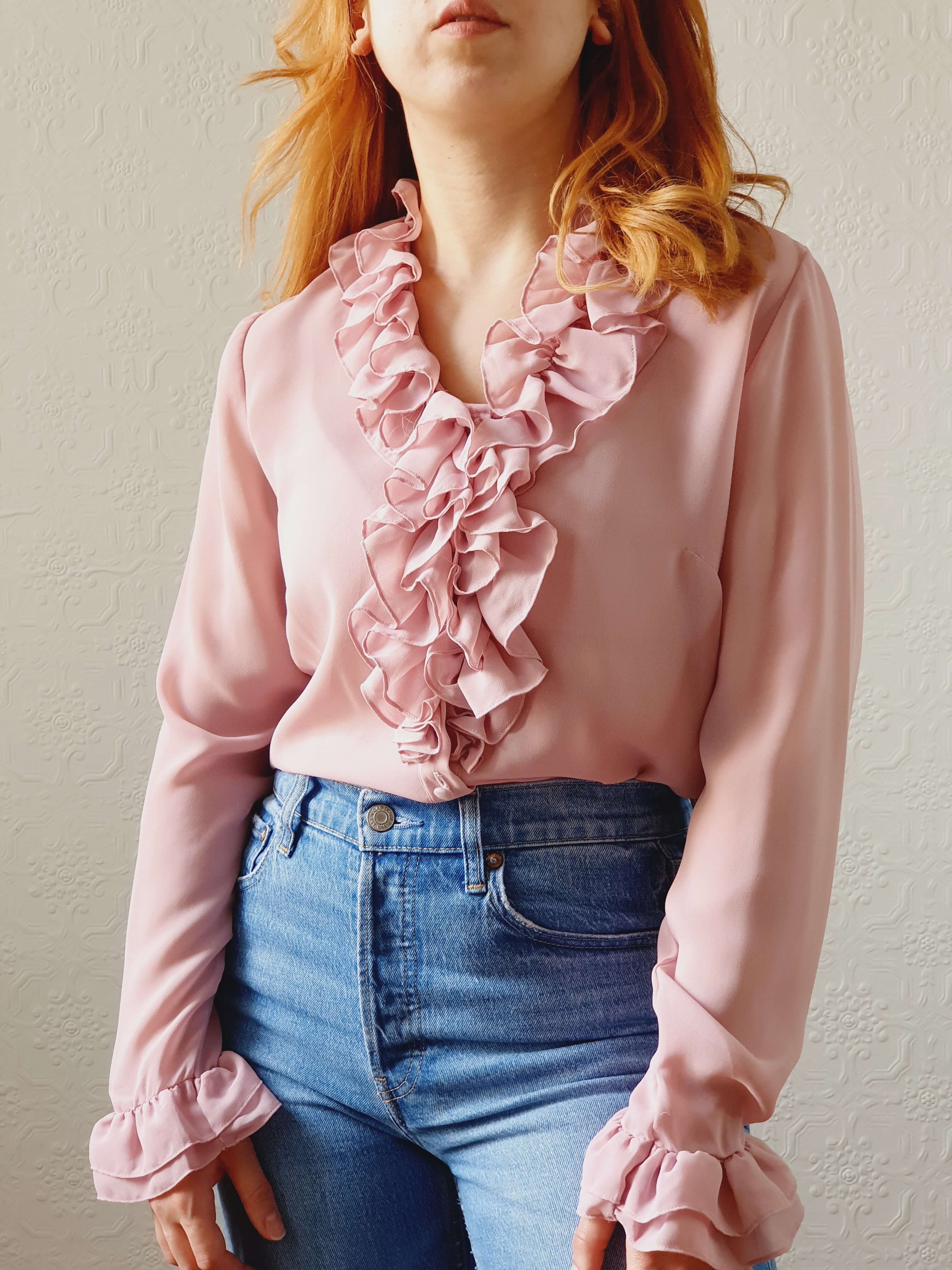 Vintage 70s Elsie Whiteley Pink Blouse with Ruffles - XS/S - Image 6