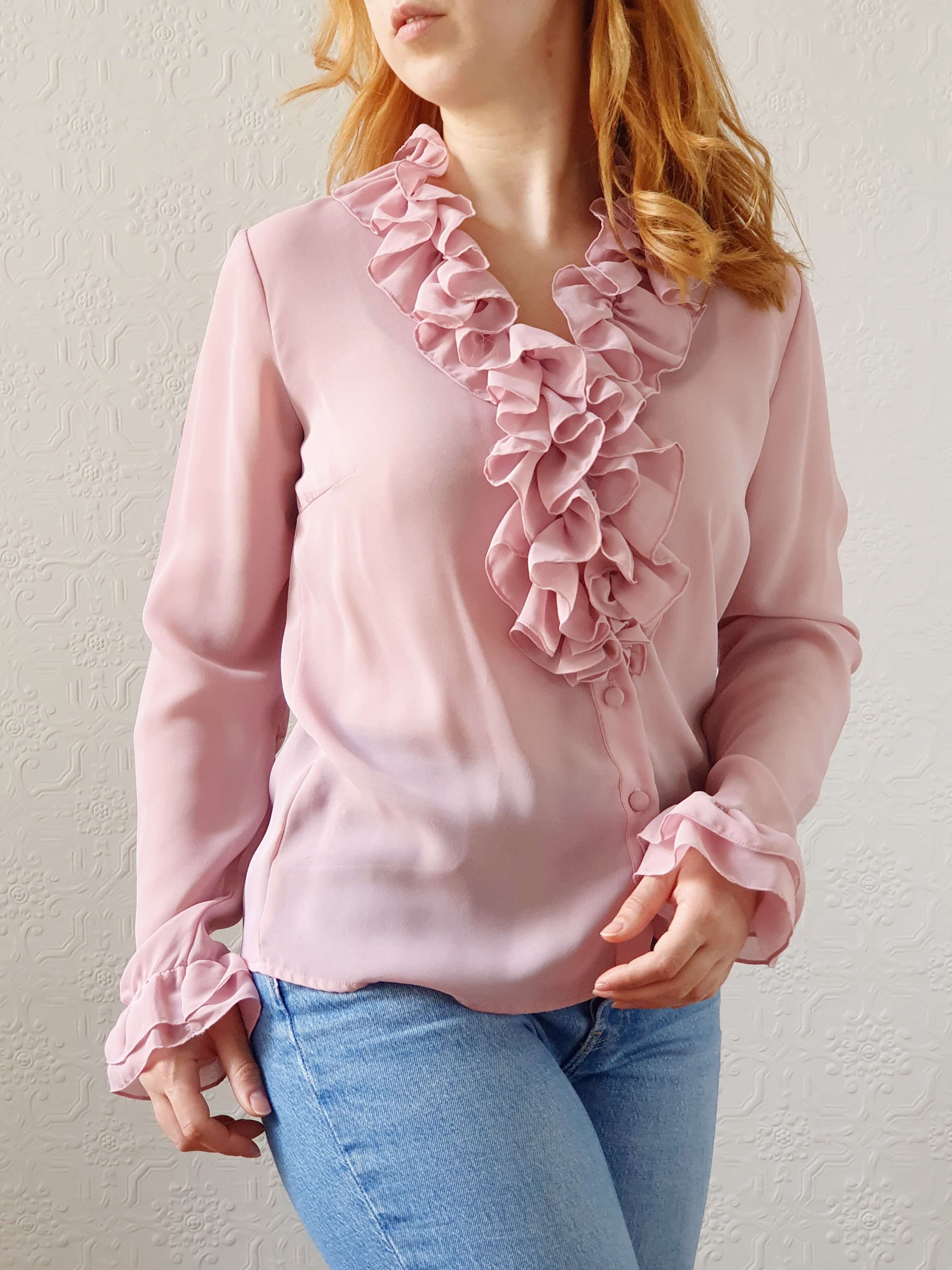 Vintage 70s Elsie Whiteley Pink Blouse with Ruffles - XS/S - Image 7