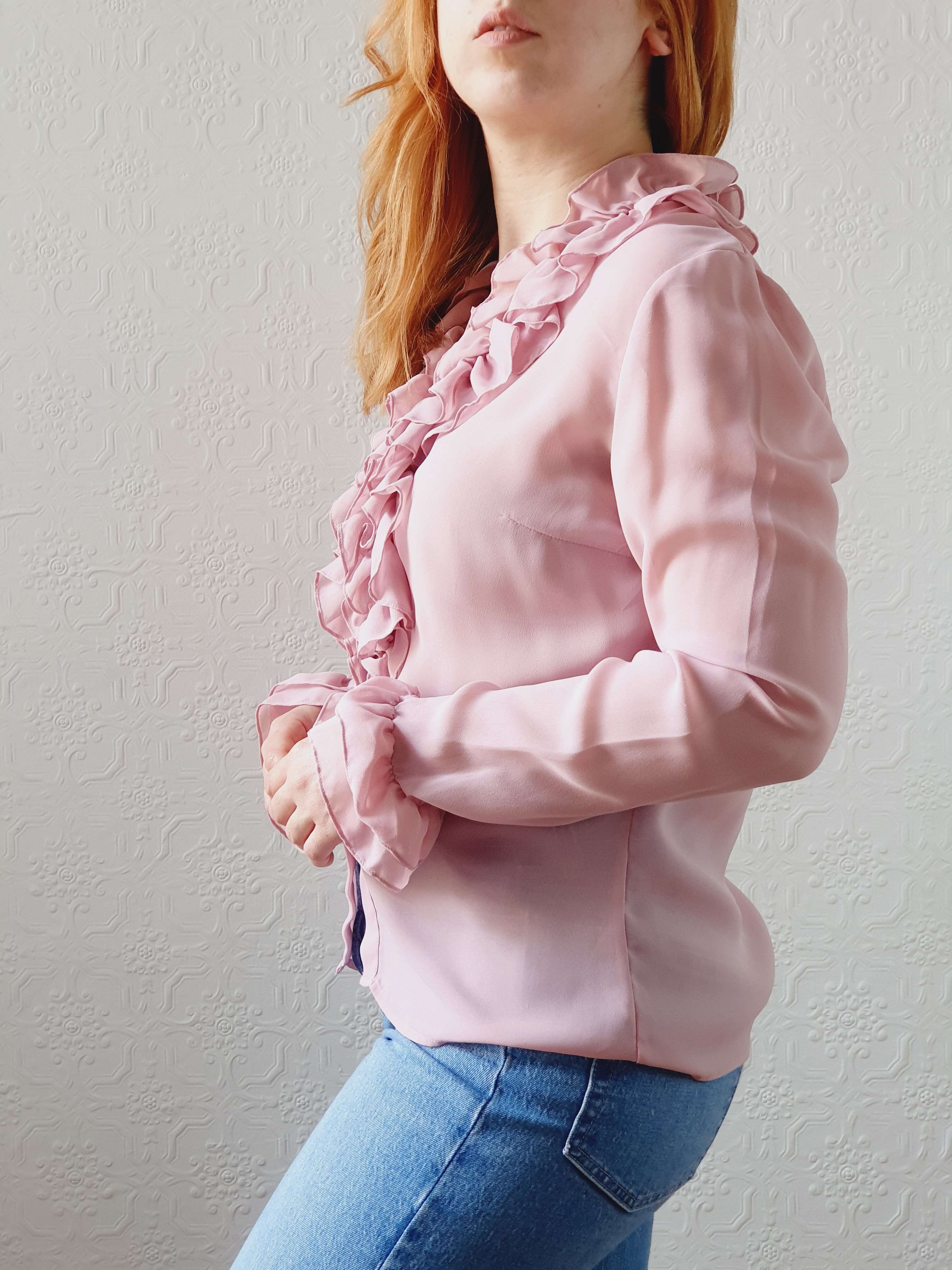 Vintage 70s Elsie Whiteley Pink Blouse with Ruffles - XS/S - Image 8