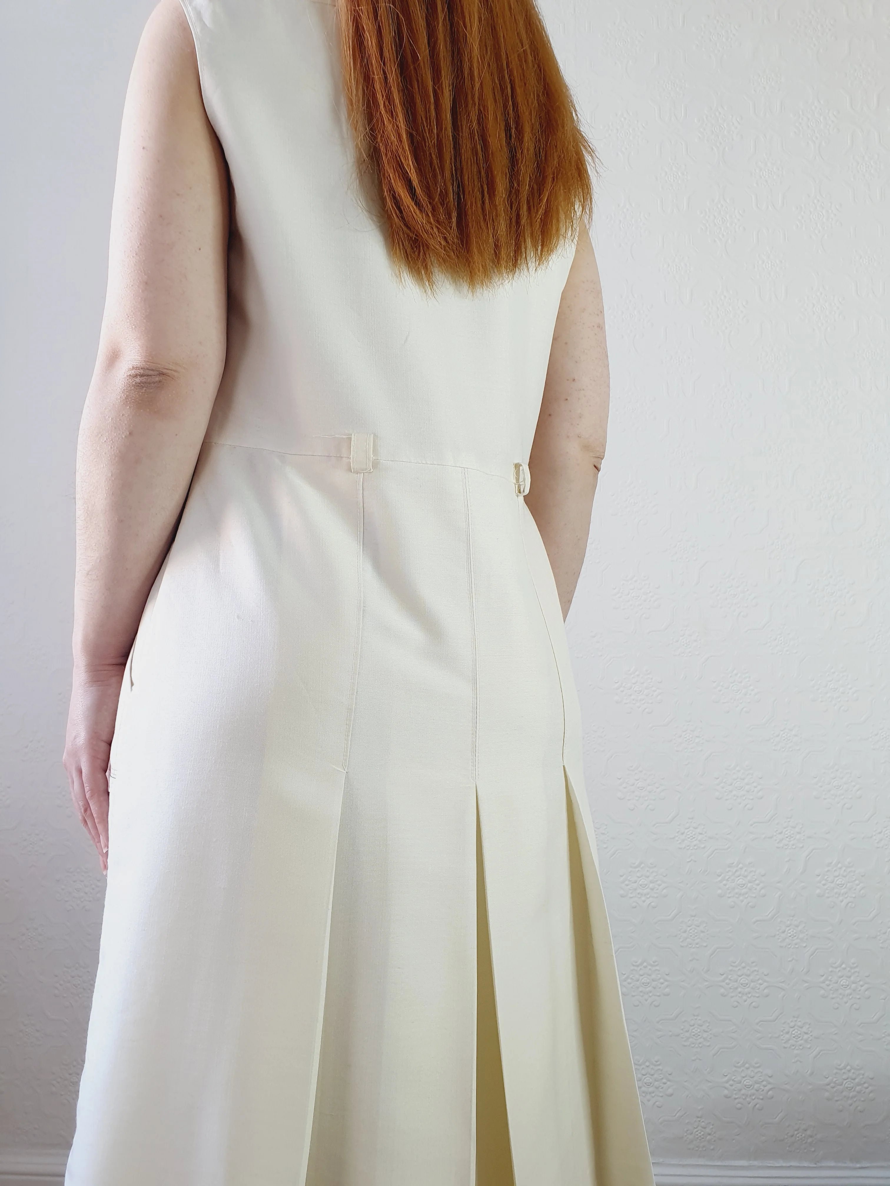 Vintage 70s Front Pleated Silk Blend Midi Dress - M - Image 6