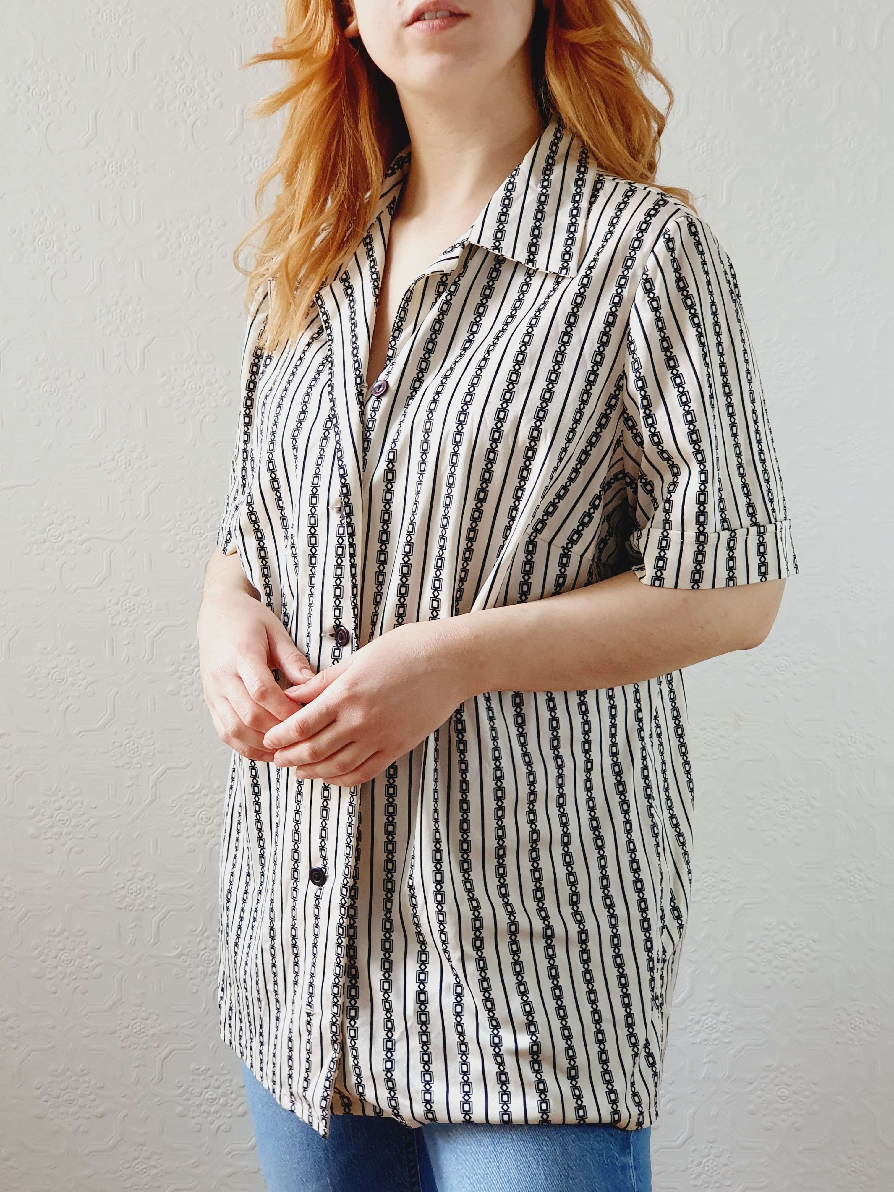 Vintage 70s Geometric Short Sleeve Blouse - L/XL - Image 10