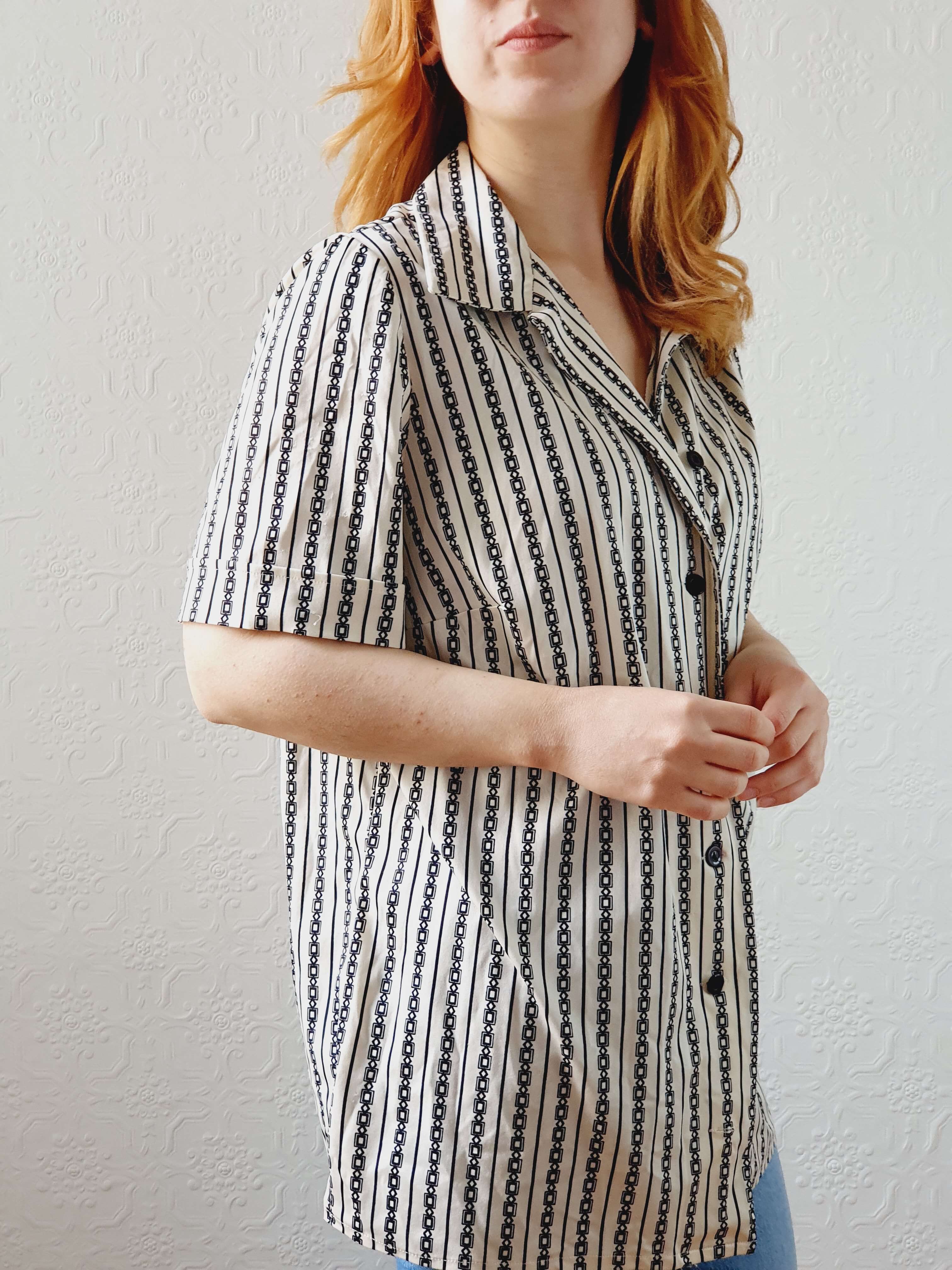 Vintage 70s Geometric Short Sleeve Blouse - L/XL - Image 7