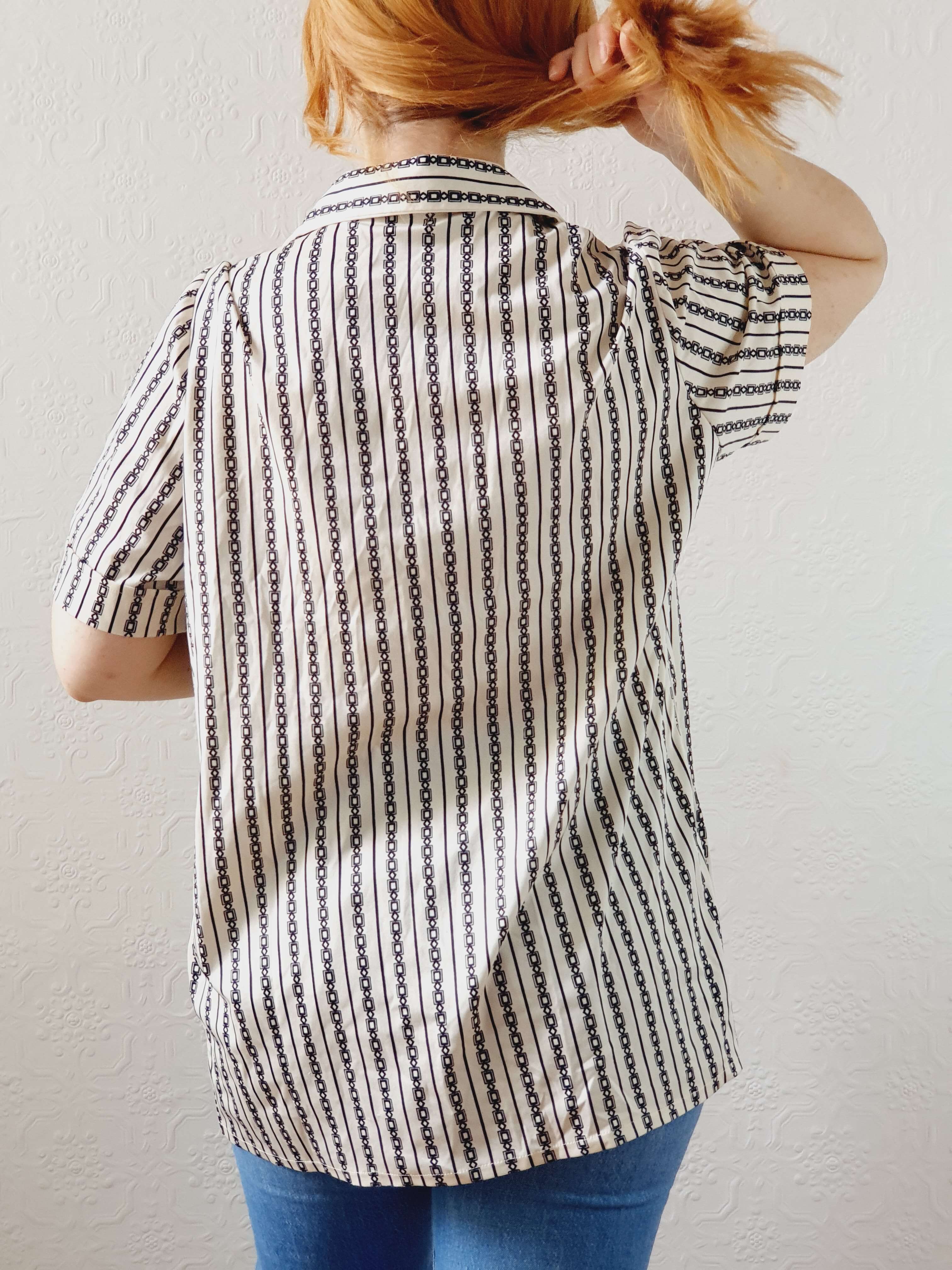 Vintage 70s Geometric Short Sleeve Blouse - L/XL - Image 8