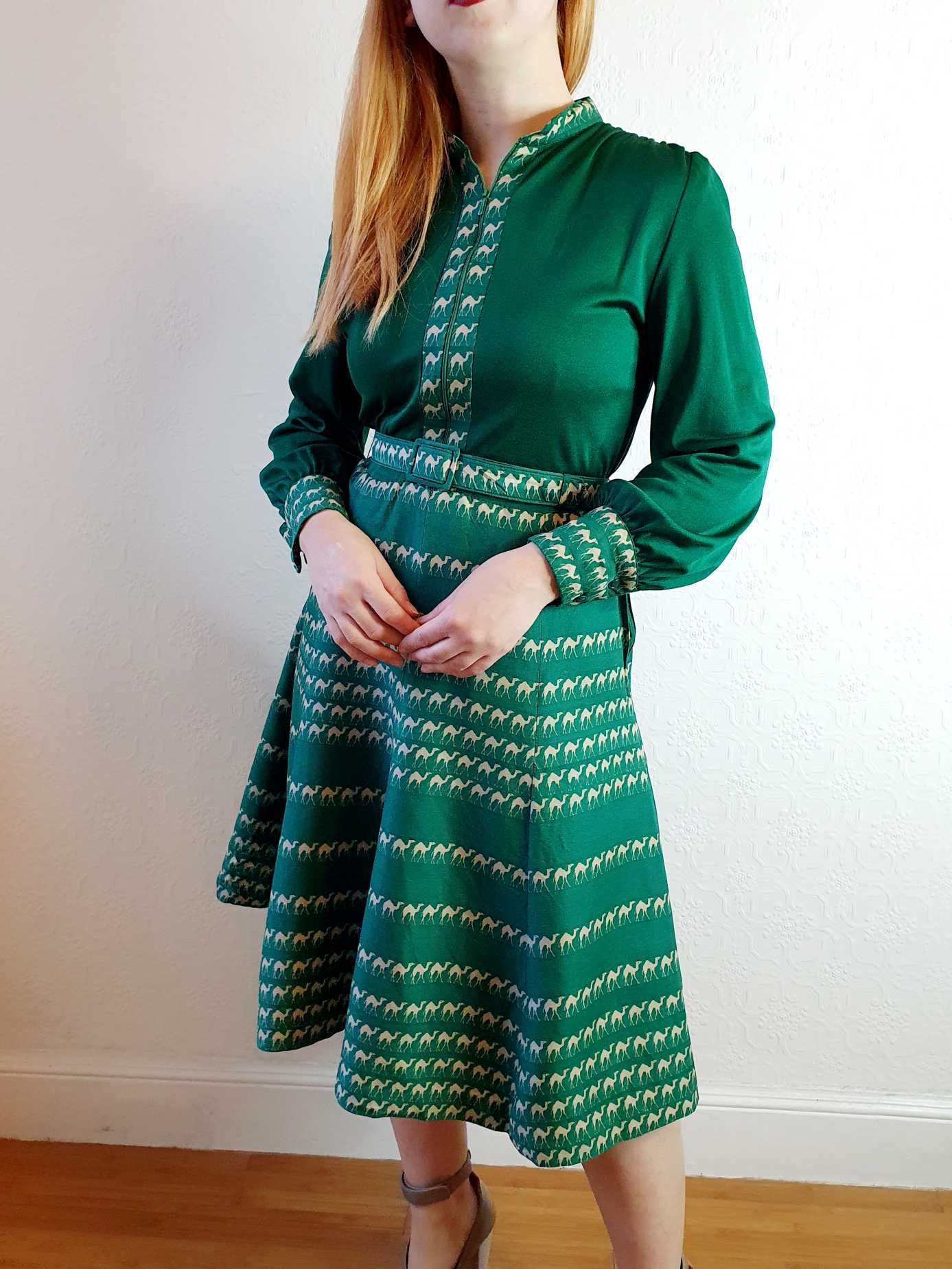 Vintage 70s Green Designer Dress - XS/S