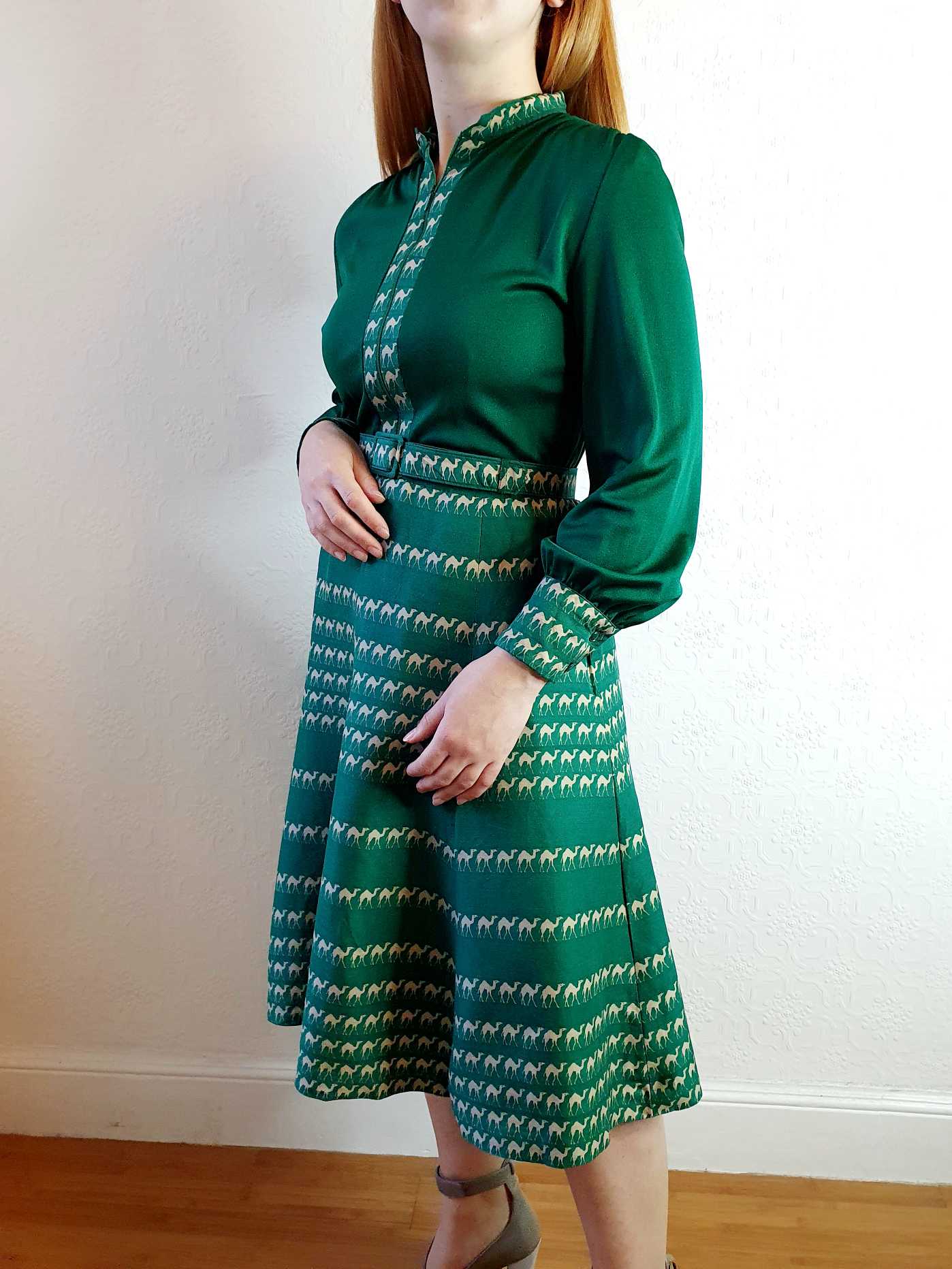 Vintage 70s Green Designer Dress - XS/S - Image 5
