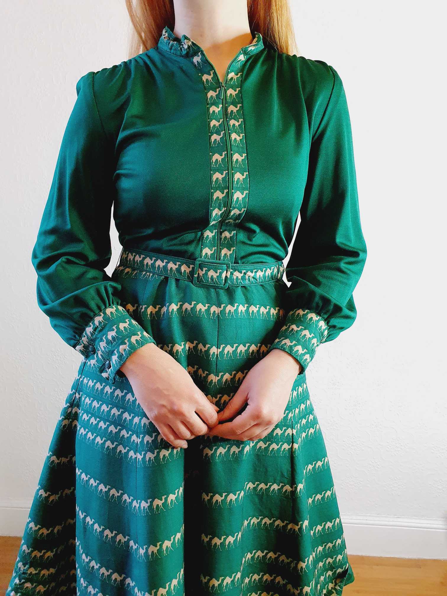Vintage 70s Green Designer Dress - XS/S - Image 6
