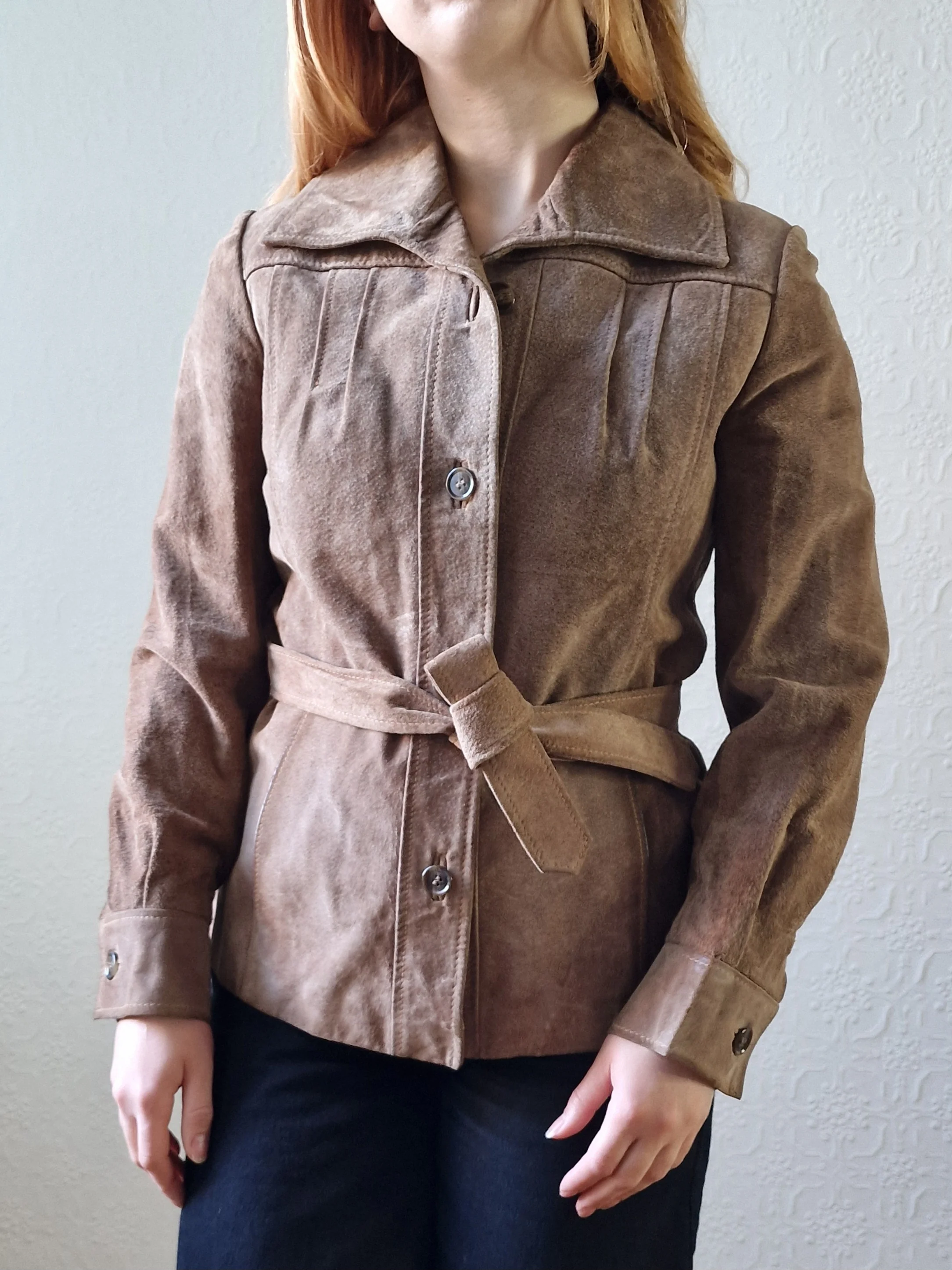 Vintage 70s Grey Brown Genuine Suede Leather Jacket with Belt - XS - Image 10