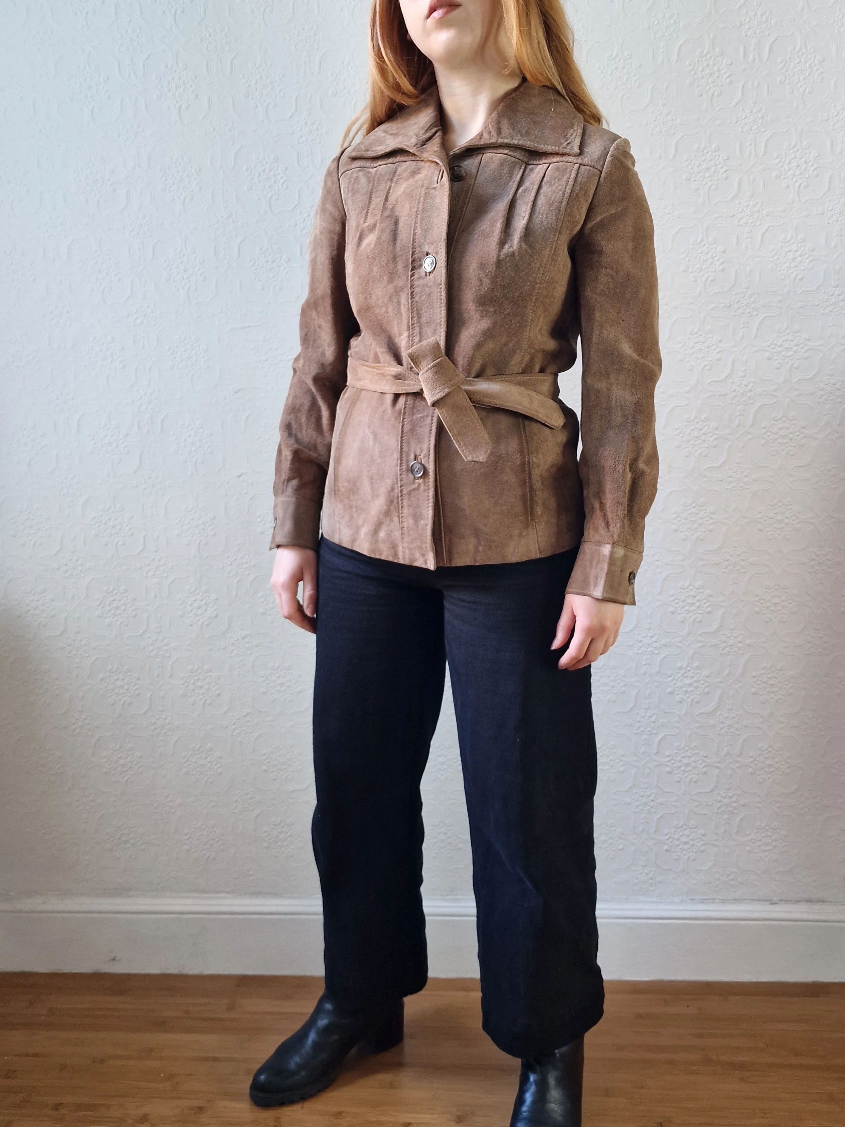 Vintage 70s Grey Brown Genuine Suede Leather Jacket with Belt - XS - Image 11