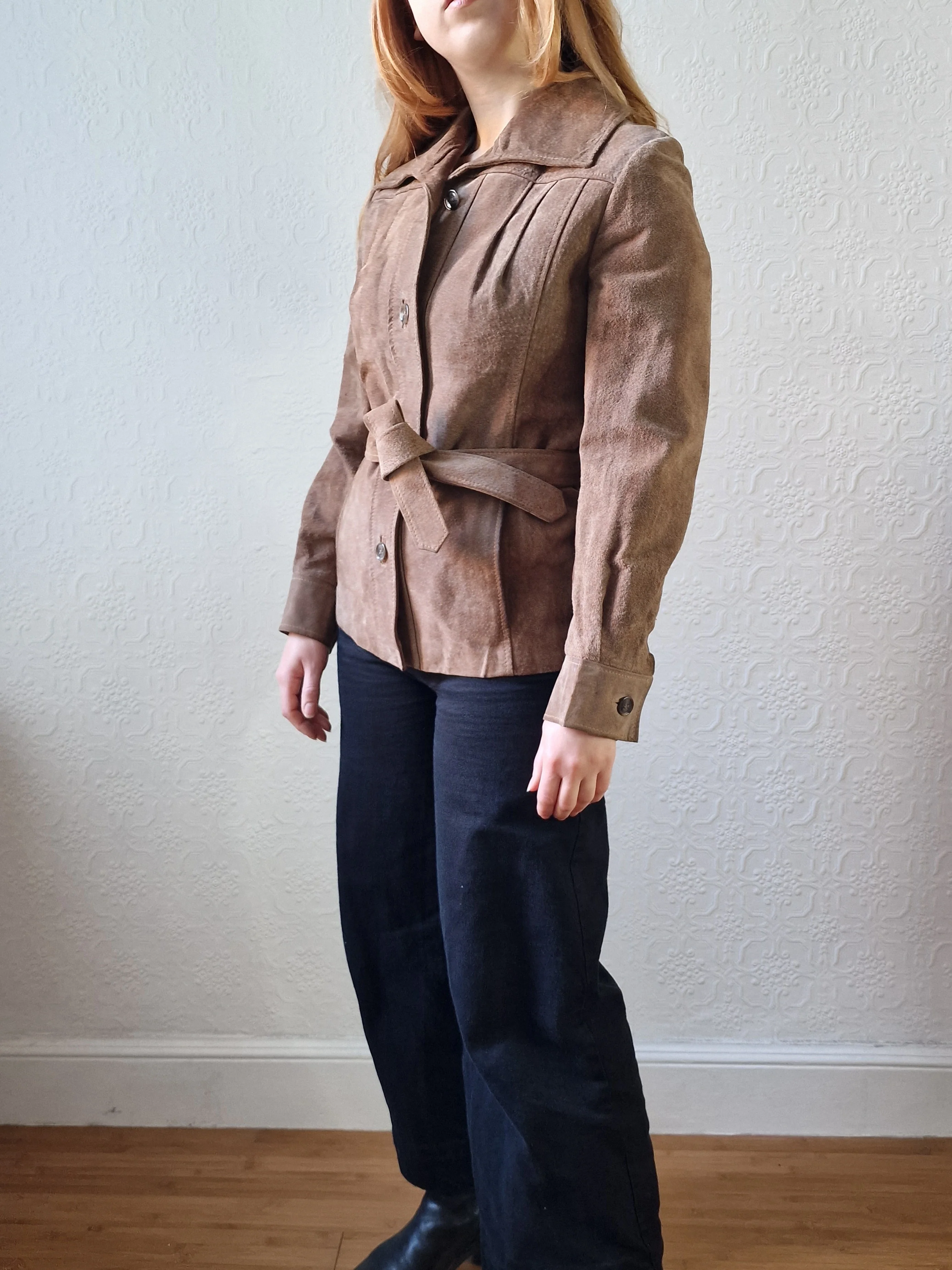 Vintage 70s Grey Brown Genuine Suede Leather Jacket with Belt - XS - Image 12