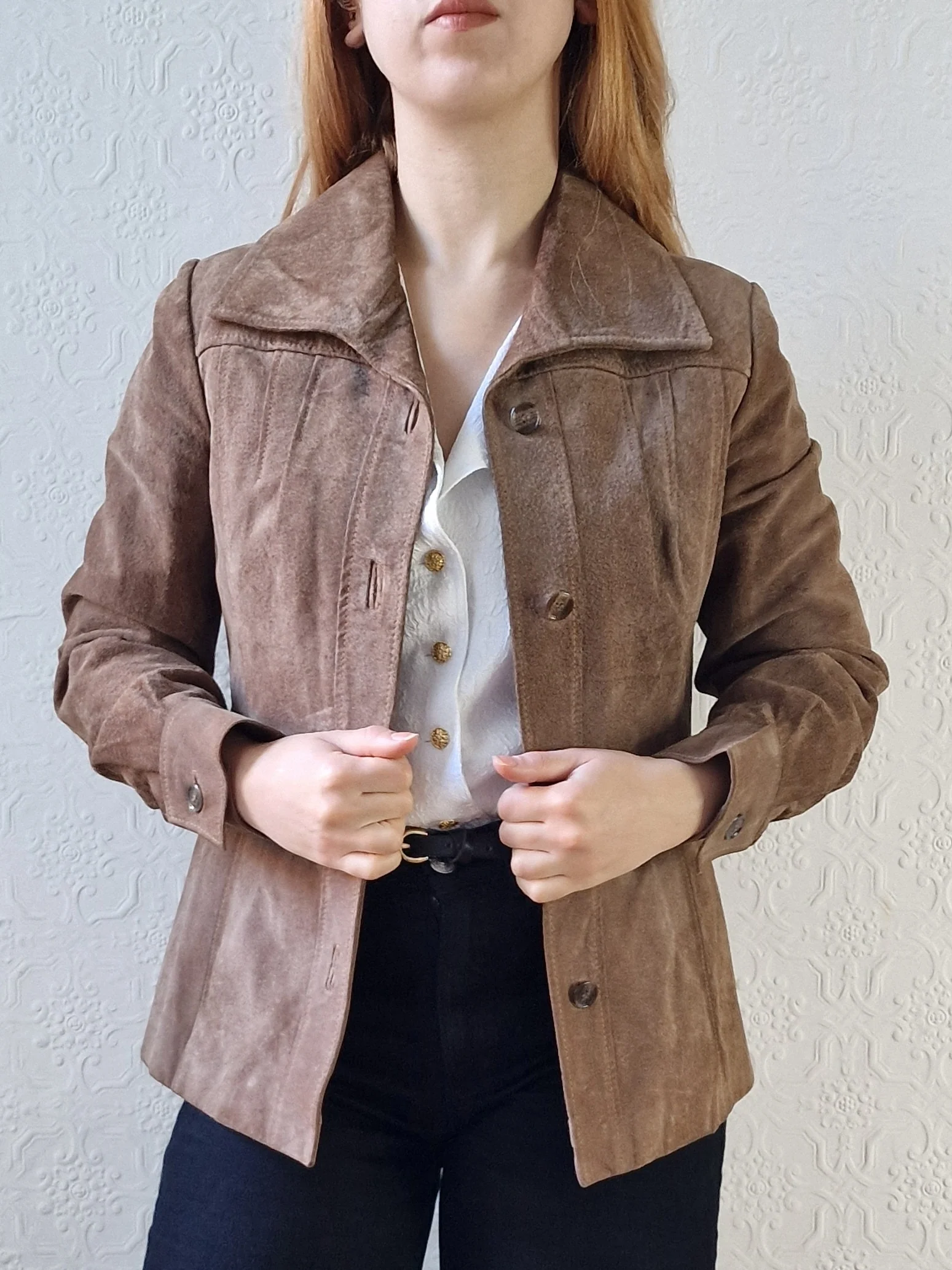 Vintage 70s Grey Brown Genuine Suede Leather Jacket with Belt - XS - Image 2