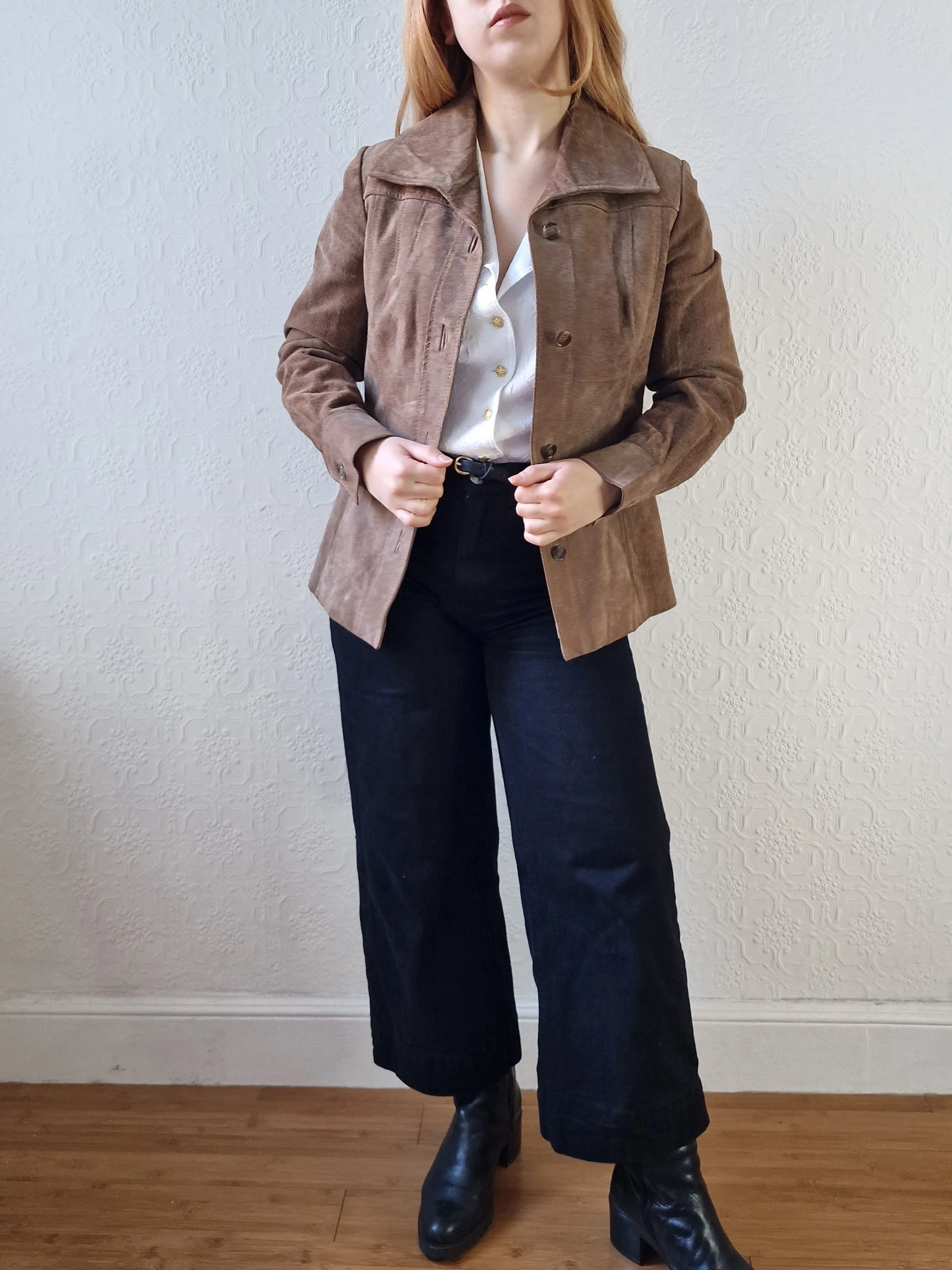 Vintage 70s Grey Brown Genuine Suede Leather Jacket with Belt - XS - Image 3