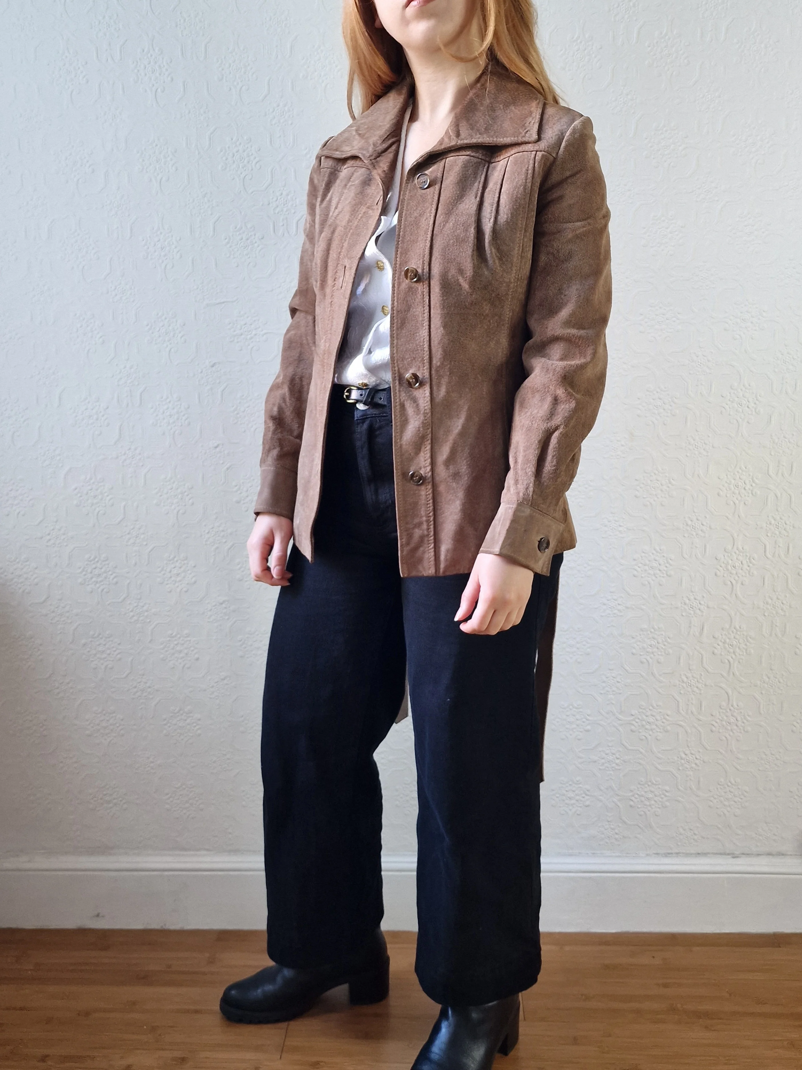 Vintage 70s Grey Brown Genuine Suede Leather Jacket with Belt - XS - Image 4