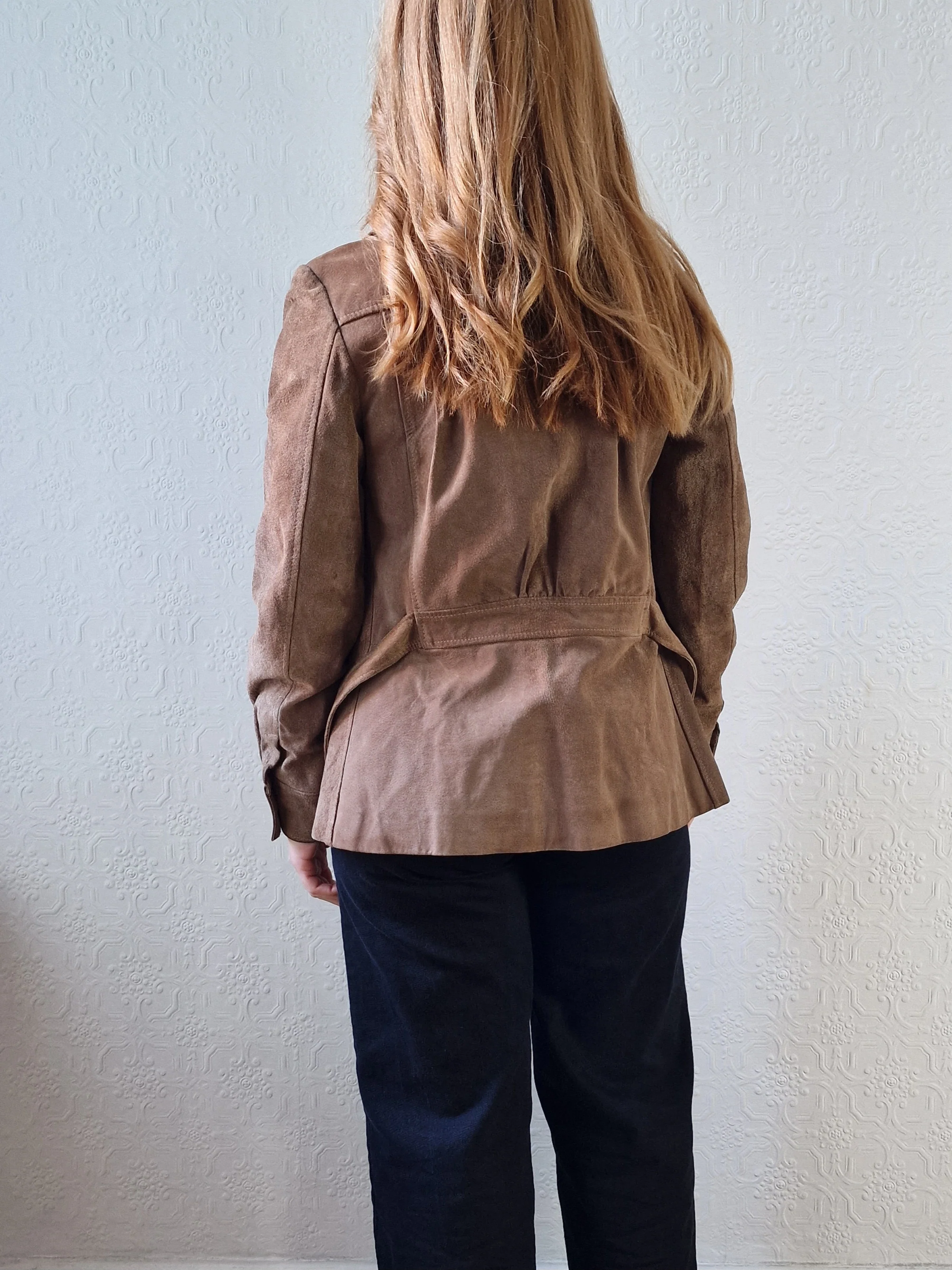 Vintage 70s Grey Brown Genuine Suede Leather Jacket with Belt - XS - Image 5