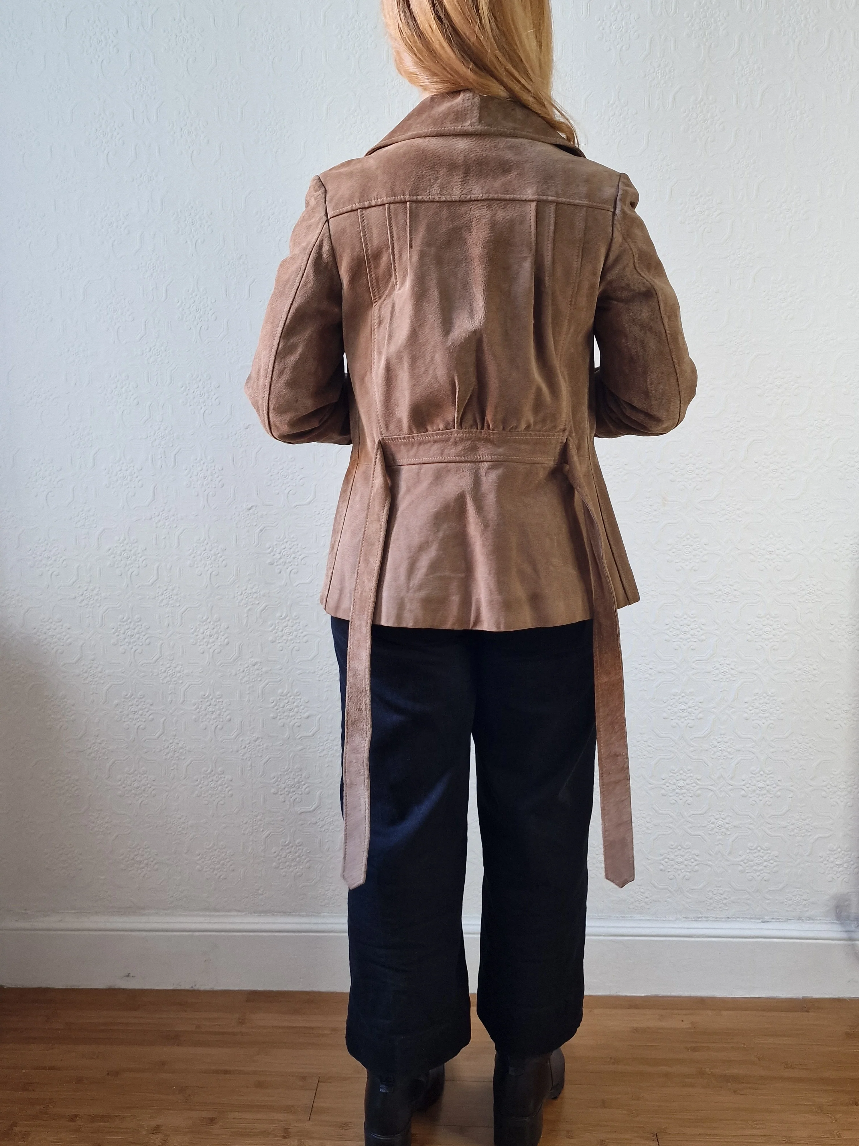 Vintage 70s Grey Brown Genuine Suede Leather Jacket with Belt - XS - Image 7