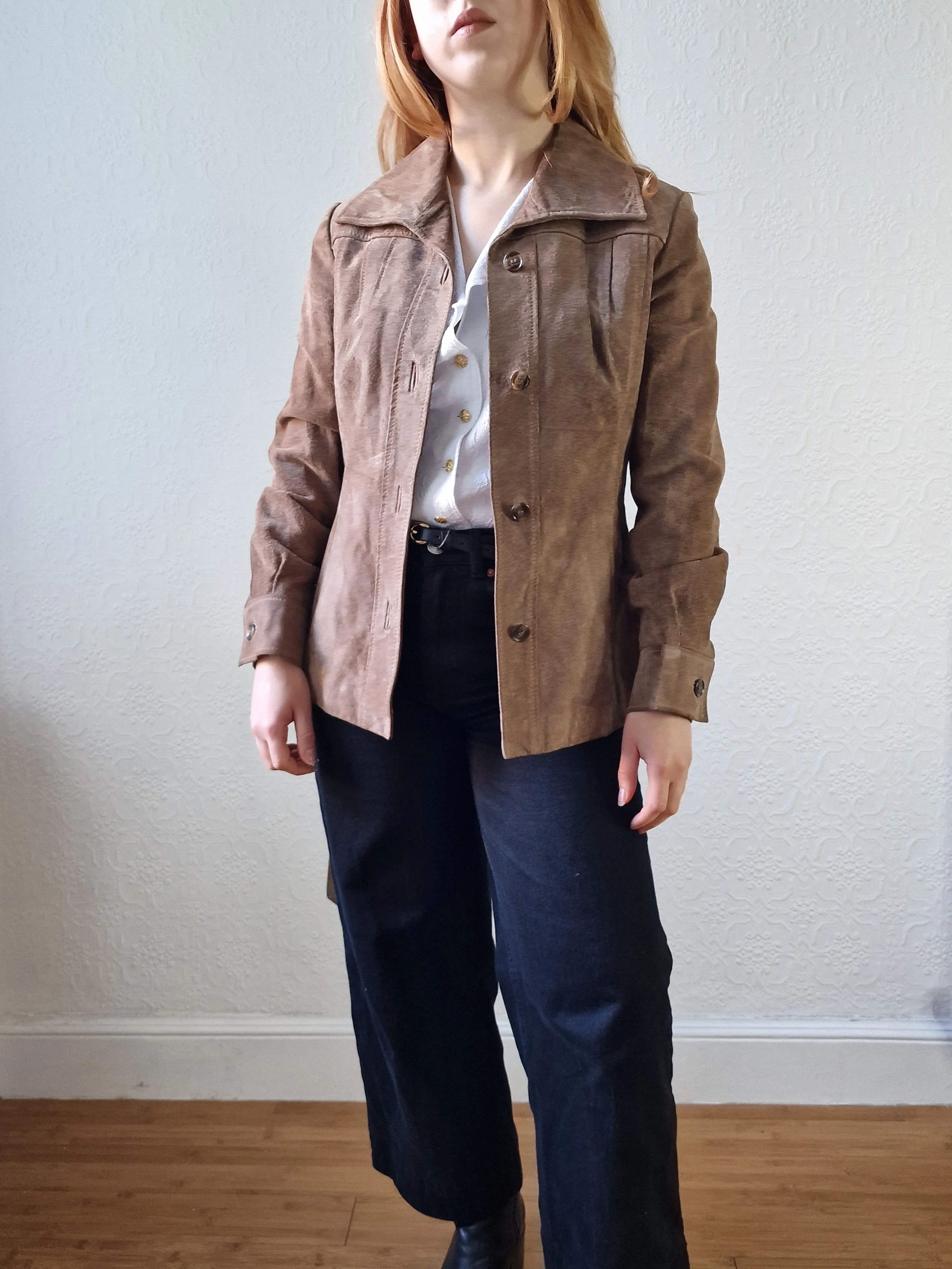 Vintage 70s Grey Brown Genuine Suede Leather Jacket with Belt - XS - Image 8
