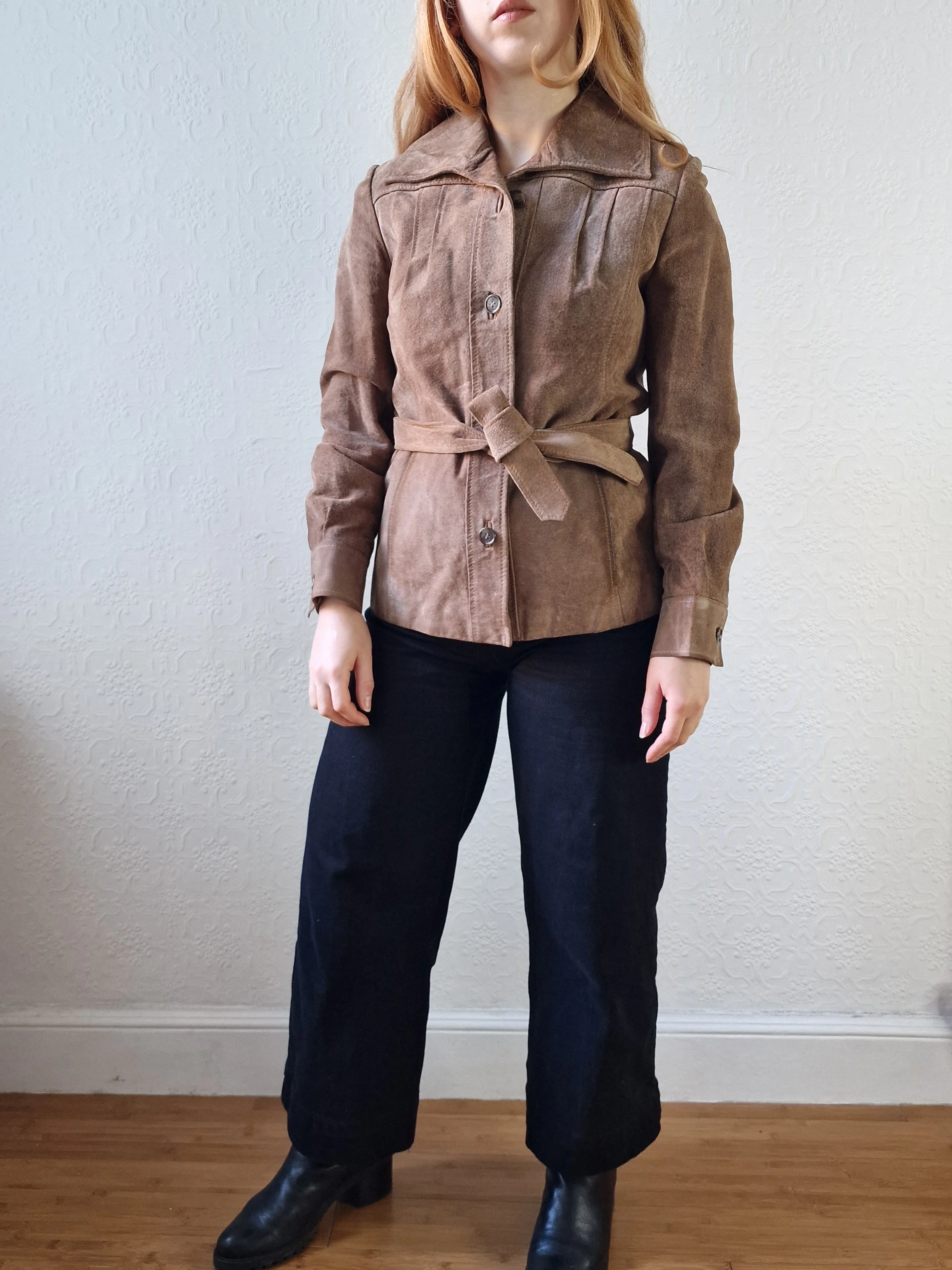 Vintage 70s Grey Brown Genuine Suede Leather Jacket with Belt - XS - Image 9