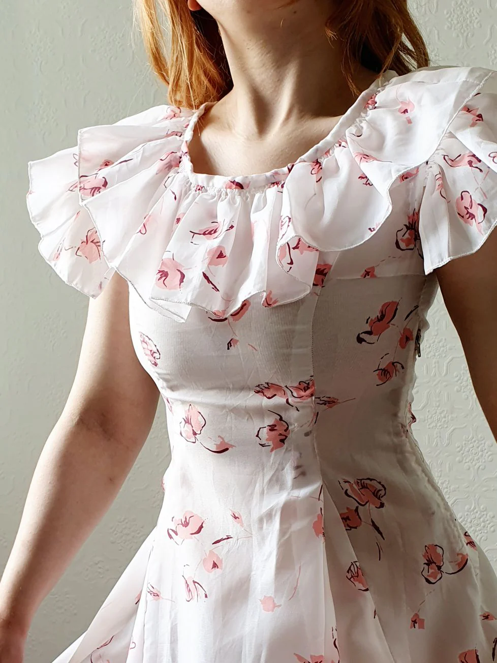Vintage 70s Handmade White Floral Cap Sleeve Maxi Dress - XS - Image 12