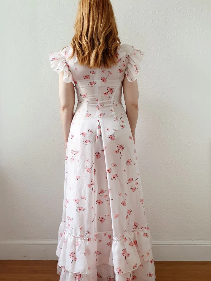 Vintage 70s Handmade White Floral Cap Sleeve Maxi Dress - XS - Image 8