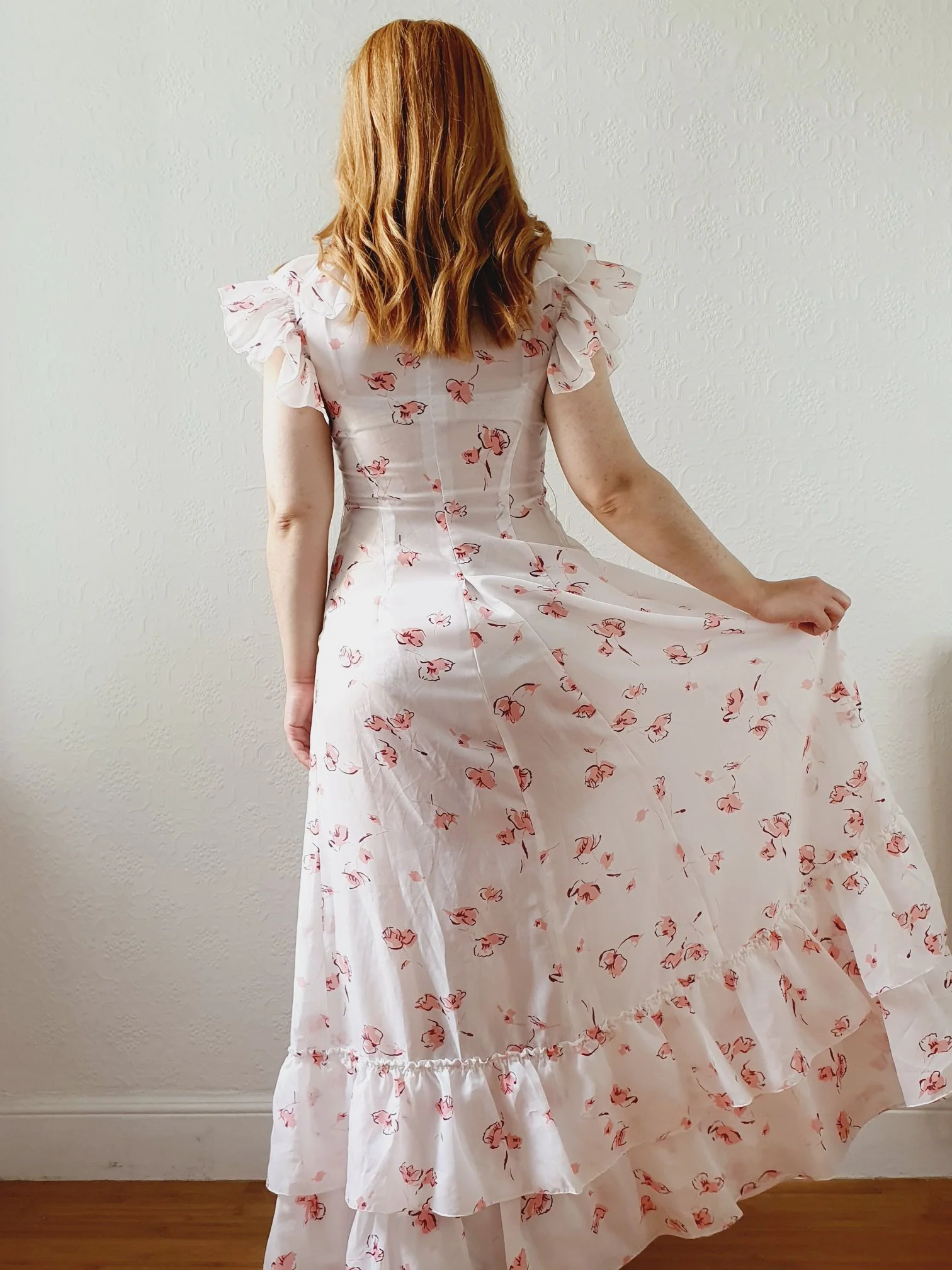 Vintage 70s Handmade White Floral Cap Sleeve Maxi Dress - XS - Image 9