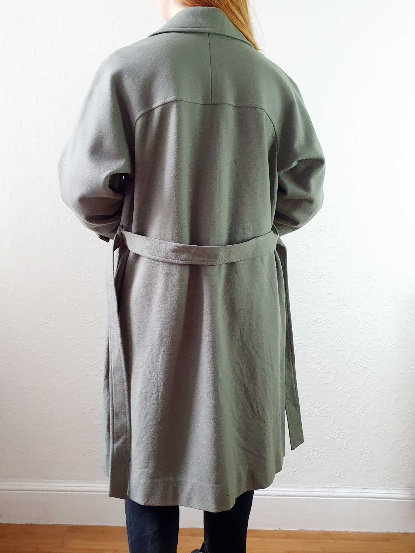Vintage 70s Khaki Coat Wool with Belt - M - Image 8