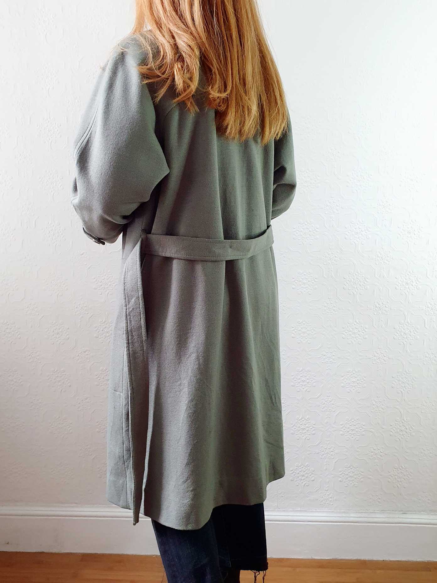 Vintage 70s Khaki Coat Wool with Belt - M - Image 9