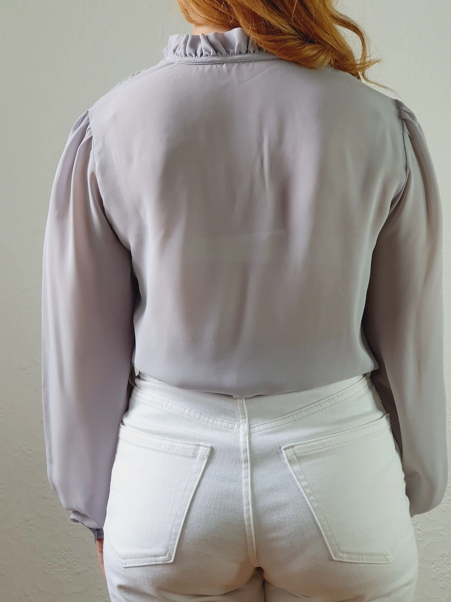 Vintage 70s Light Grey Blouse with Pie Crust Collar - XS/S - Image 9