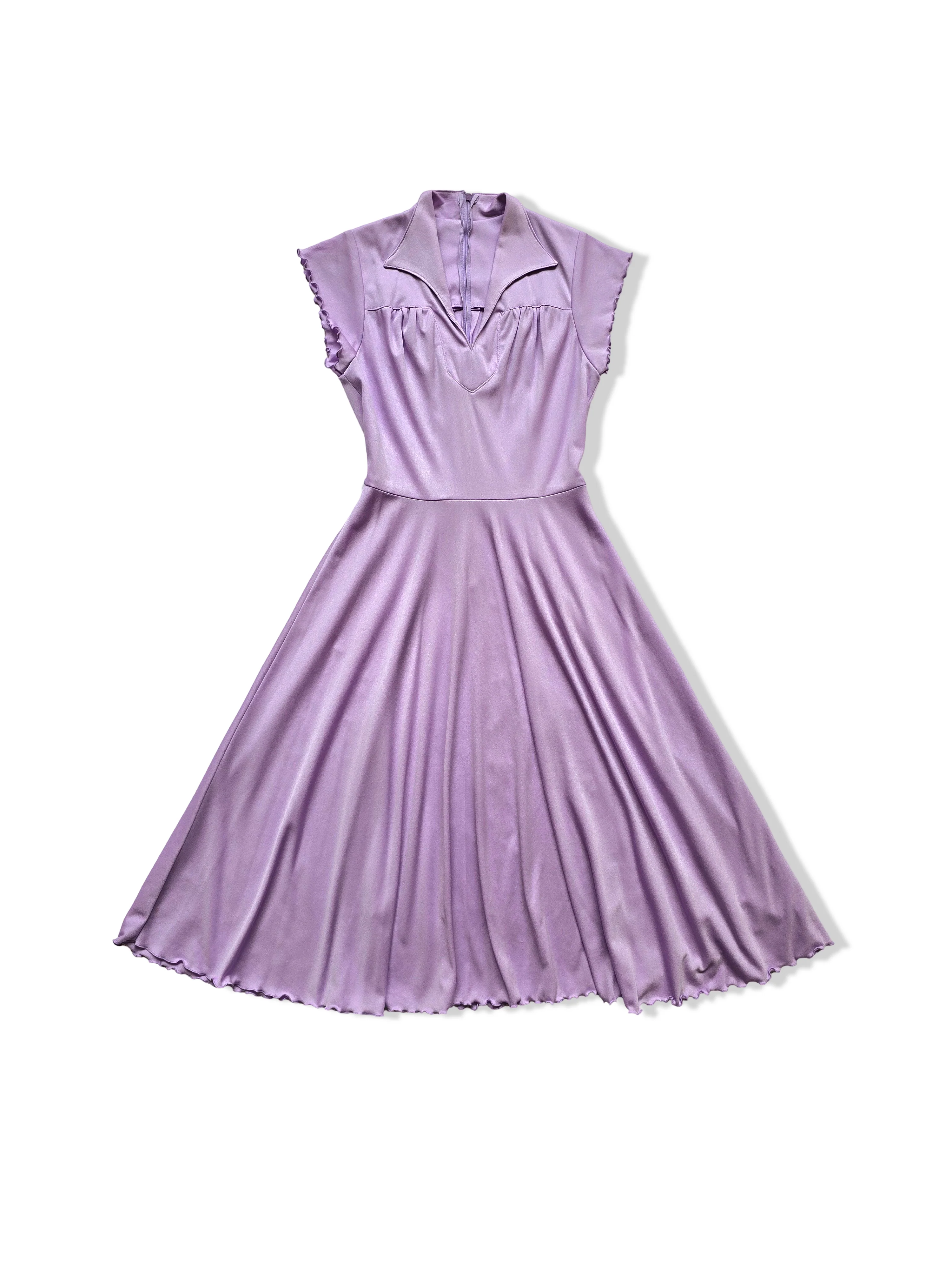Vintage 70s Lilac V-Neck Midi Dress - S