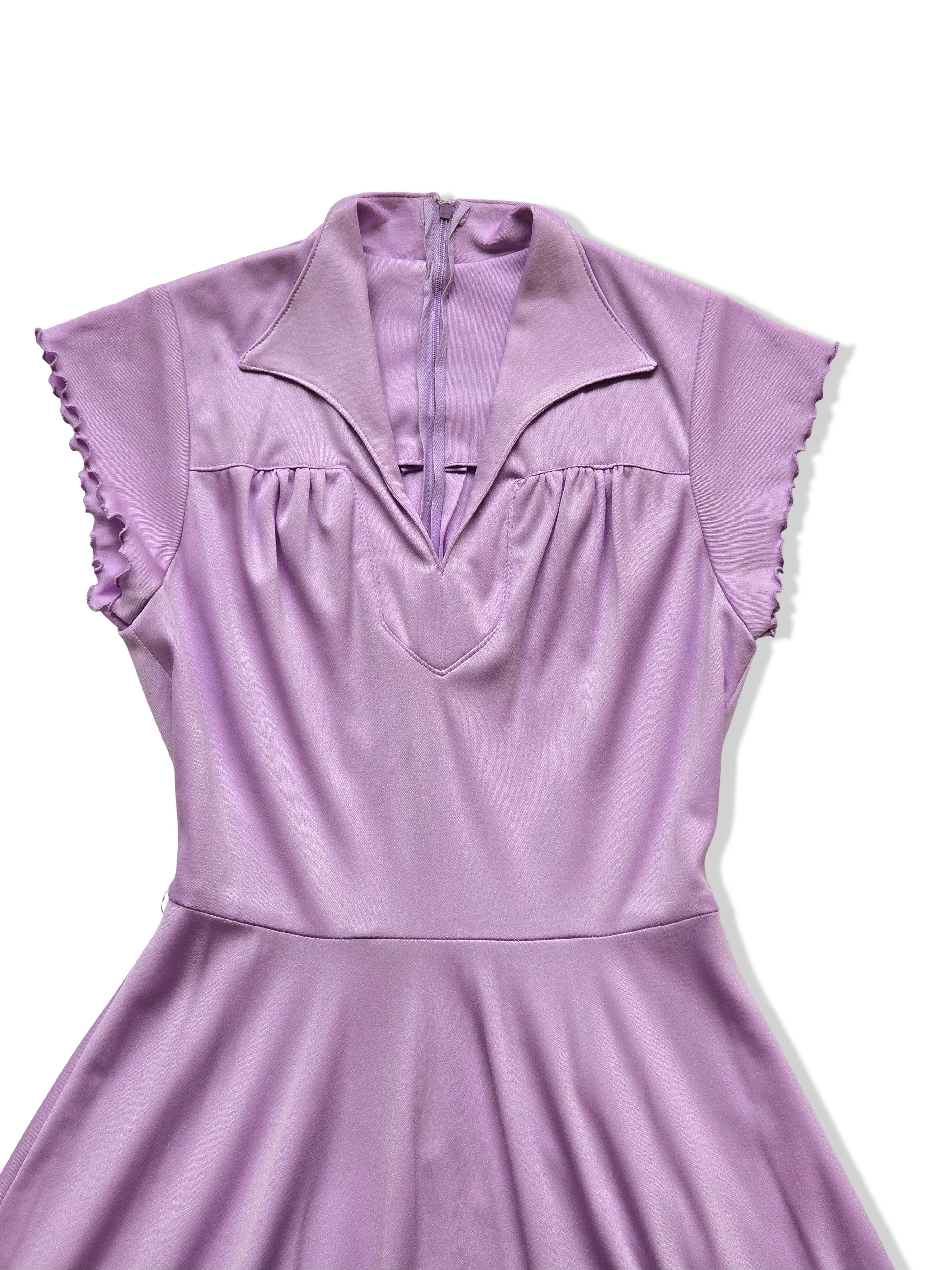 Vintage 70s Lilac V-Neck Midi Dress - S - Image 2