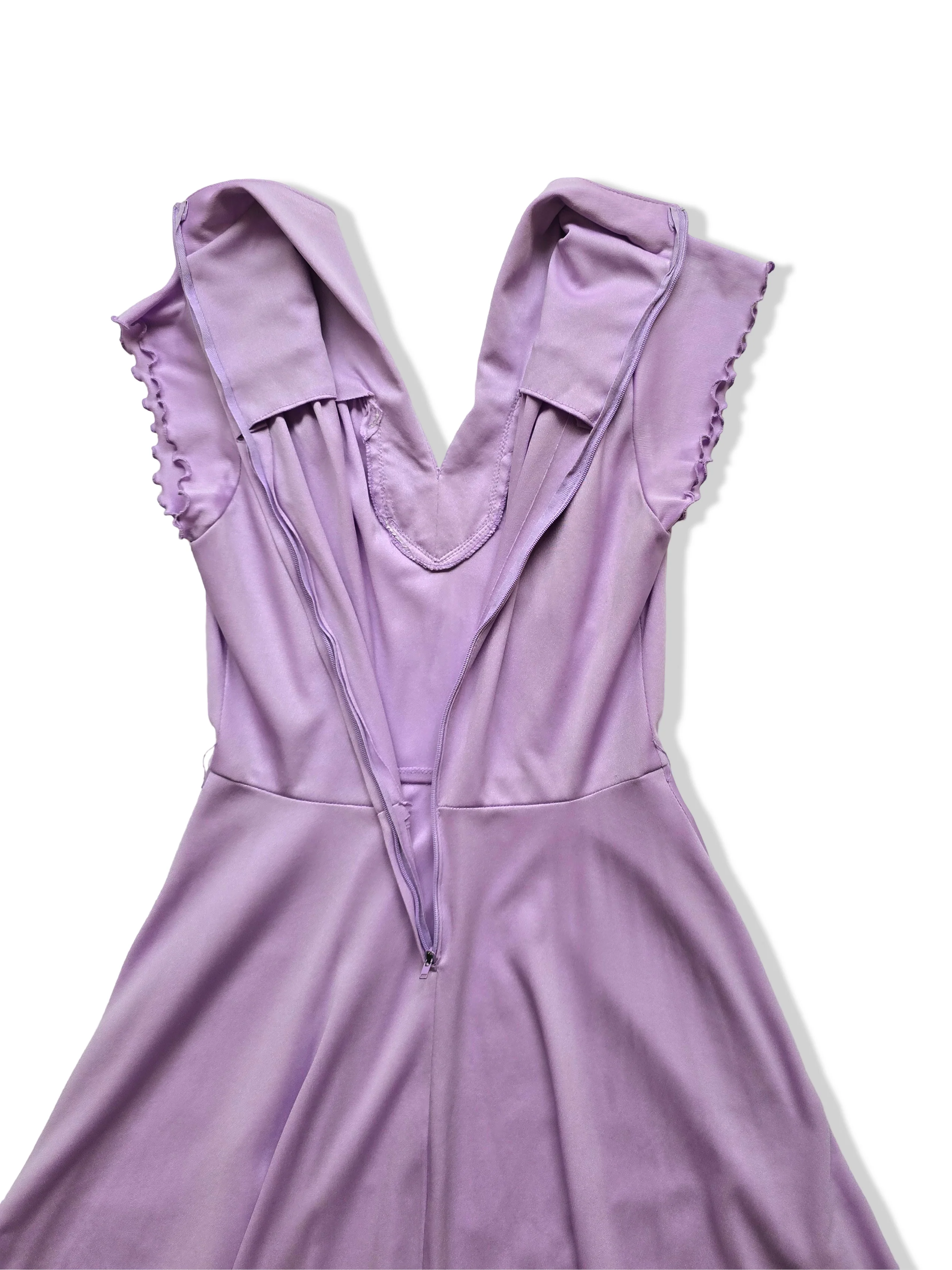 Vintage 70s Lilac V-Neck Midi Dress - S - Image 4